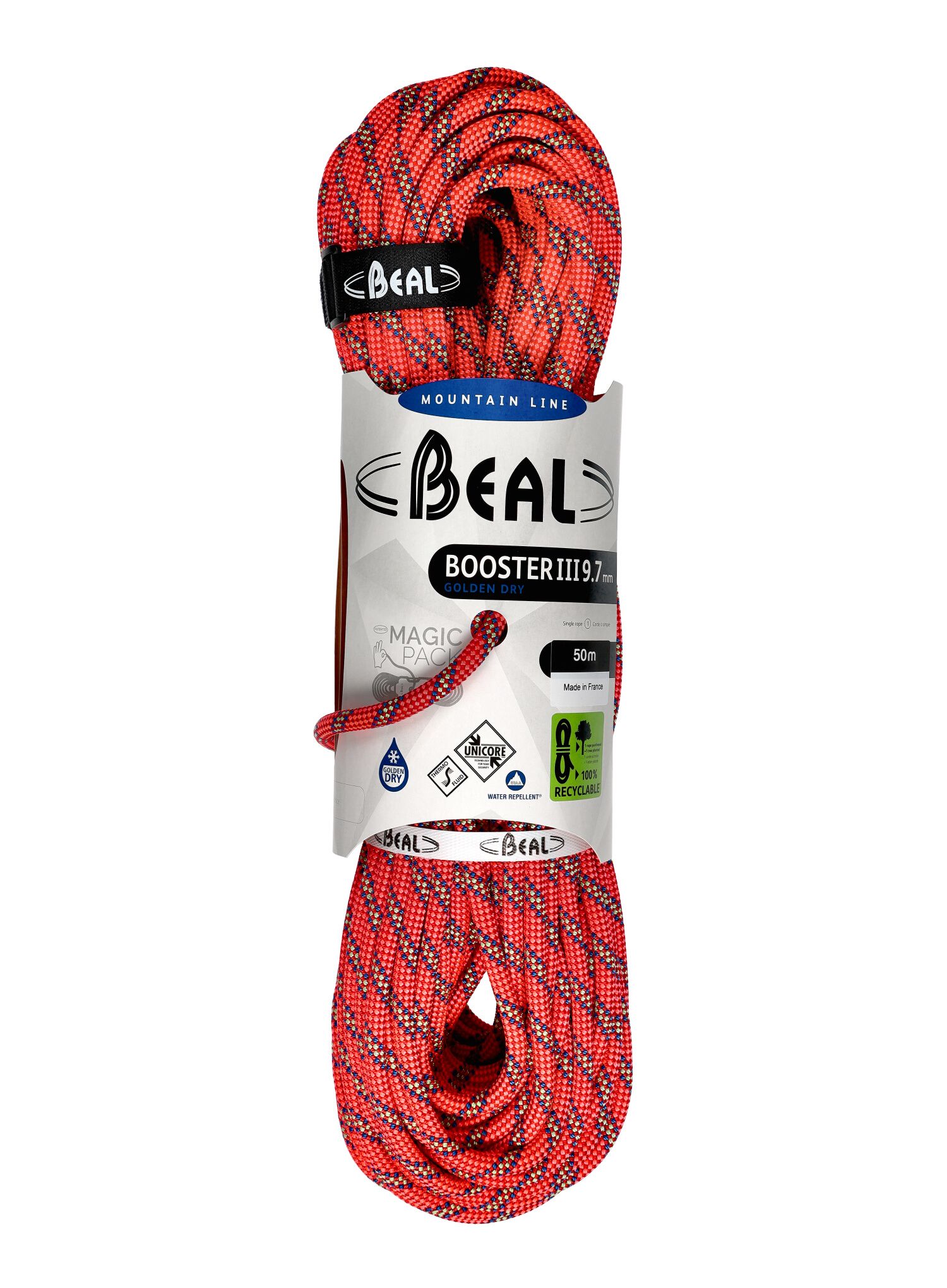 Въже за катерене Beal Booster III 9,7 mm 50 m Unicore Golden Dry - orange