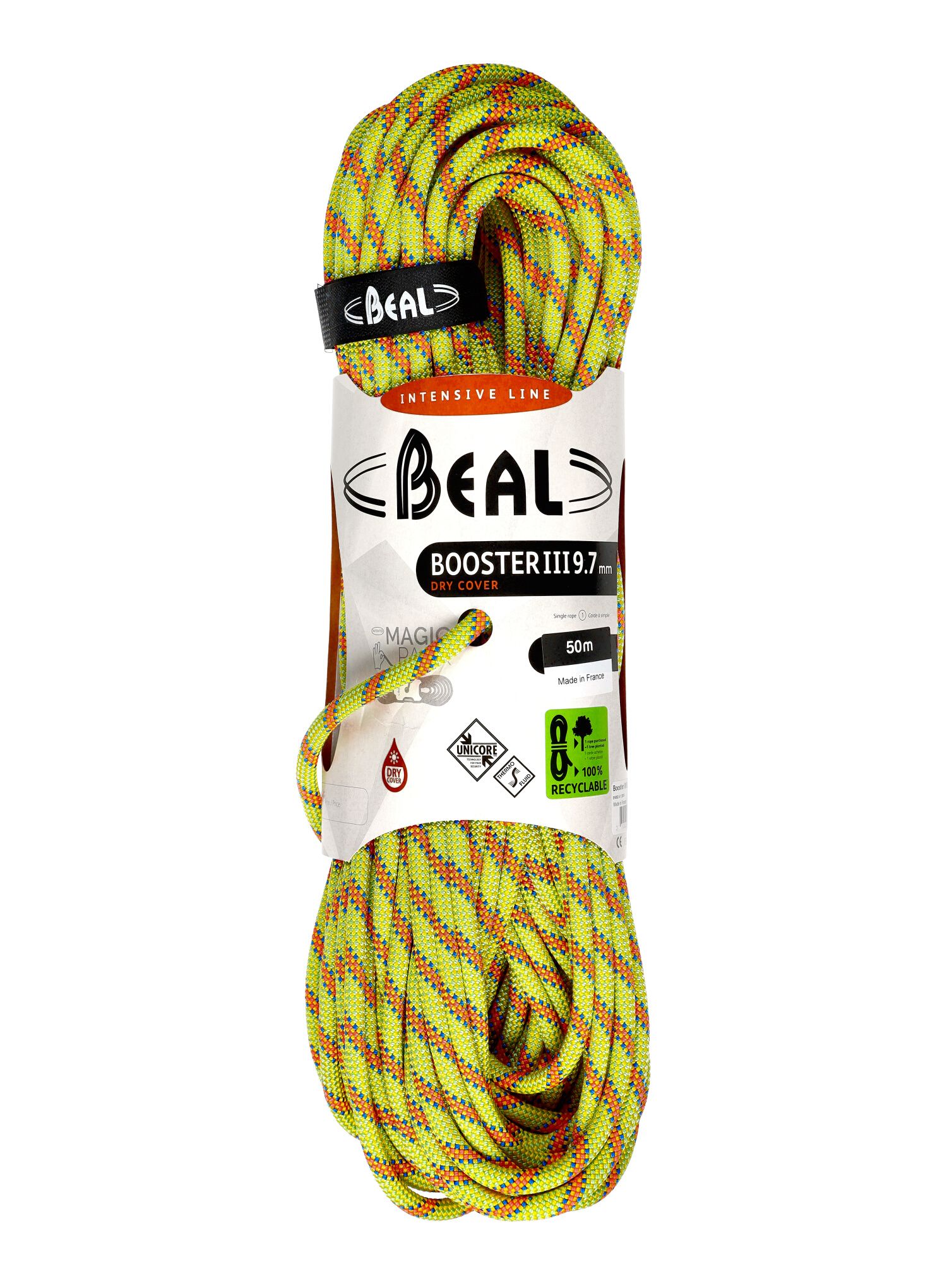 Динамично въже Beal Booster III 9,7 mm 50 m Unicore Dry Cover - anis