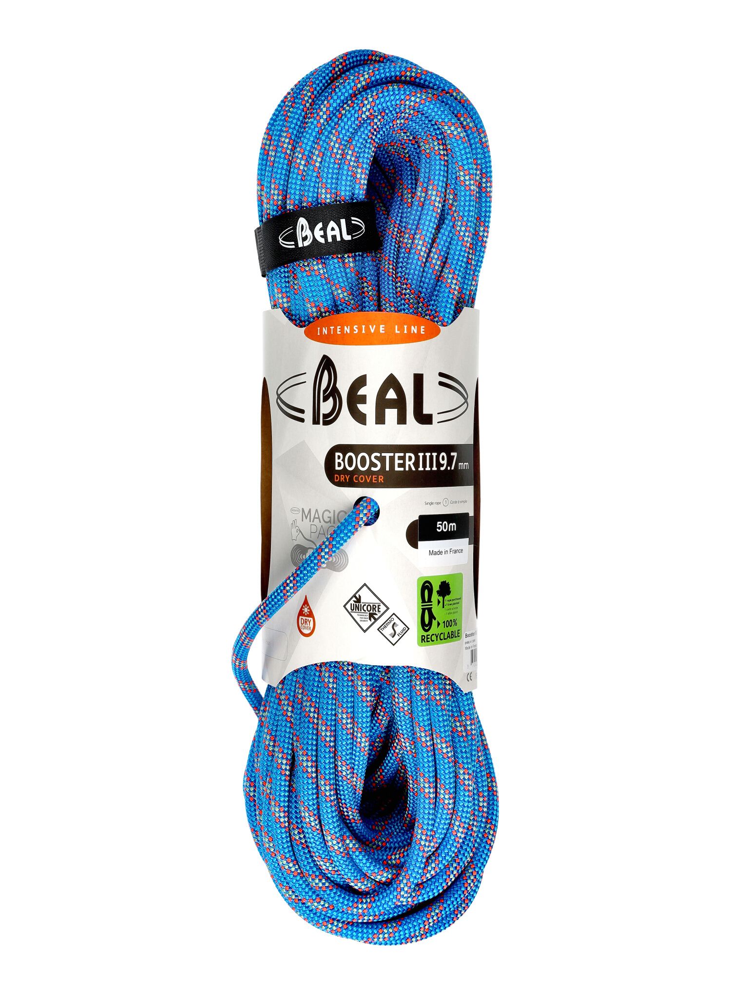 Въже за катерене Beal Booster III 9,7 mm 50 m Unicore Dry Cover - blue