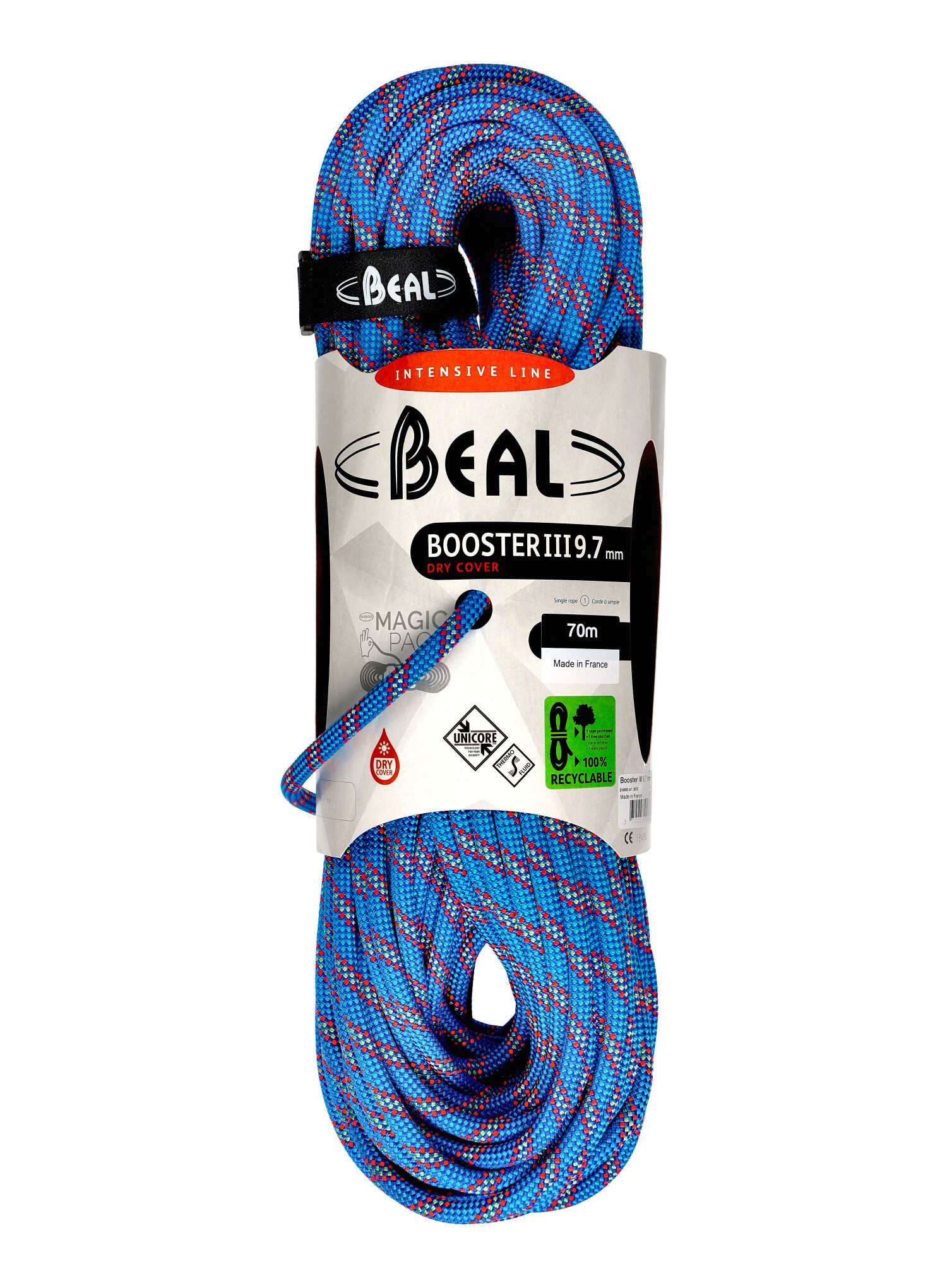 Въже за катерене Beal Booster III 9,7 mm 70m Unicore Dry Cover - blue