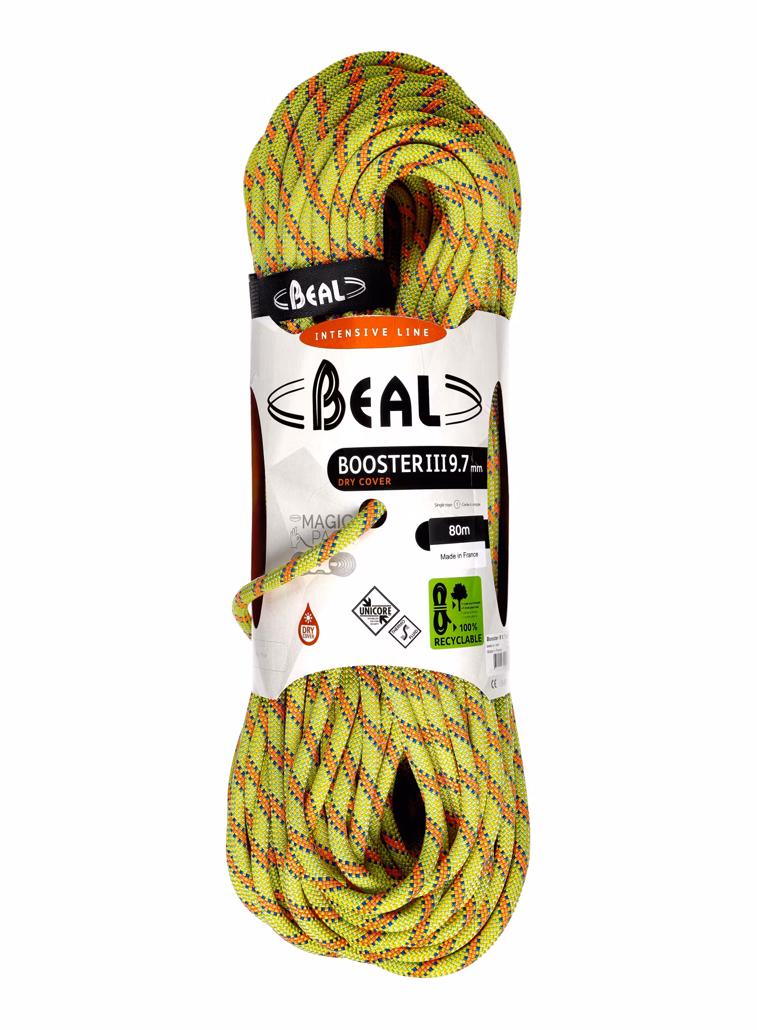 Динамично въже Beal Booster III 9,7 mm 80 m Unicore Dry Cover - anis