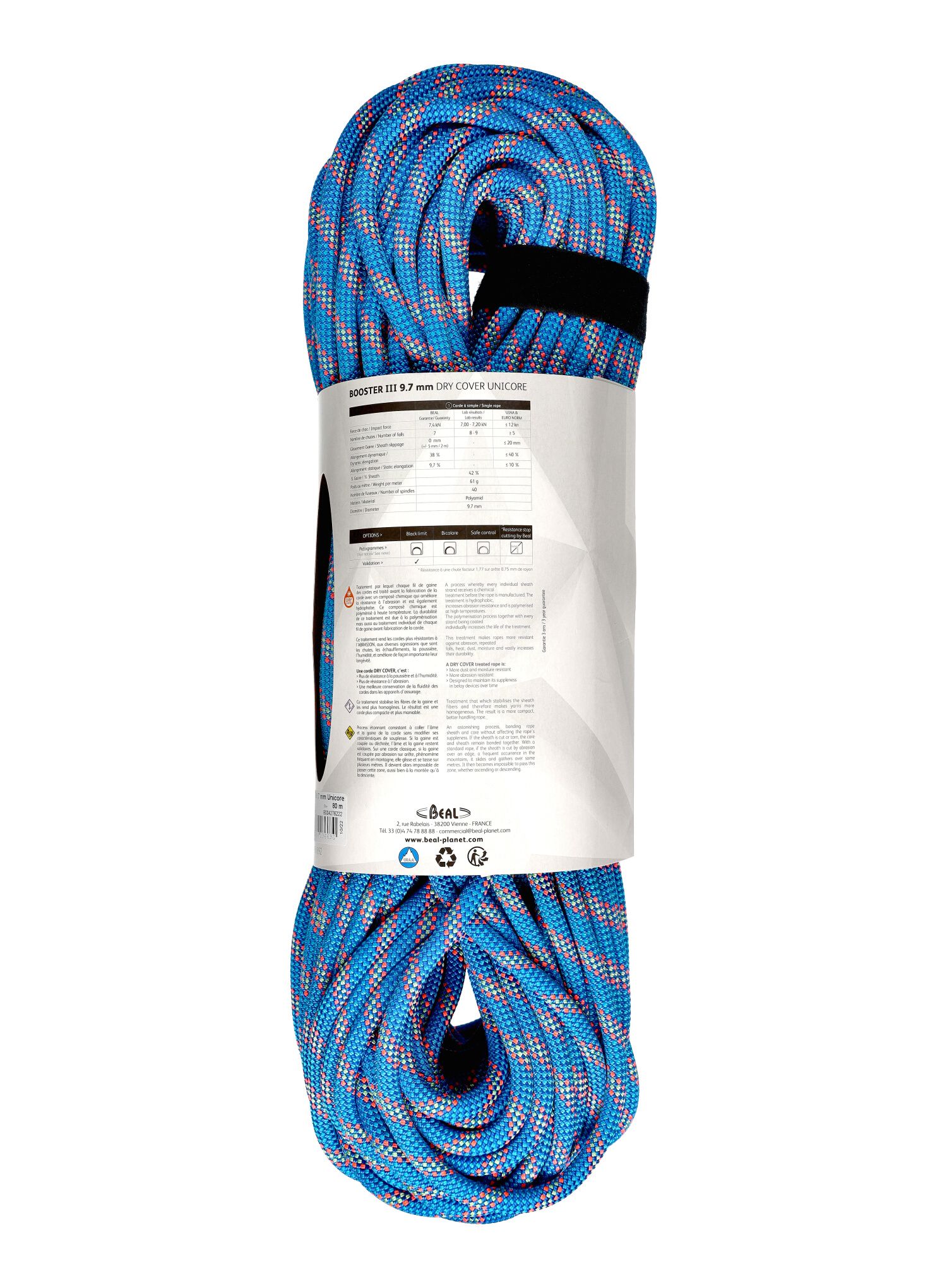 Динамично въже Beal Booster III 9,7 mm 80 m Unicore Dry Cover - blue