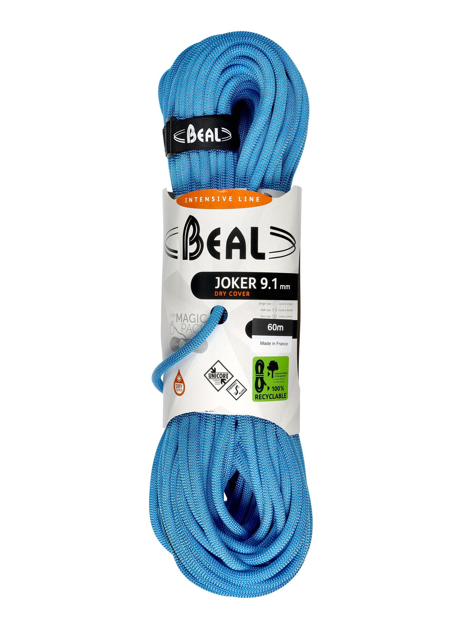 Въже за катерене Beal Joker 9,1 mm 60 m Unicore Dry Cover - blue