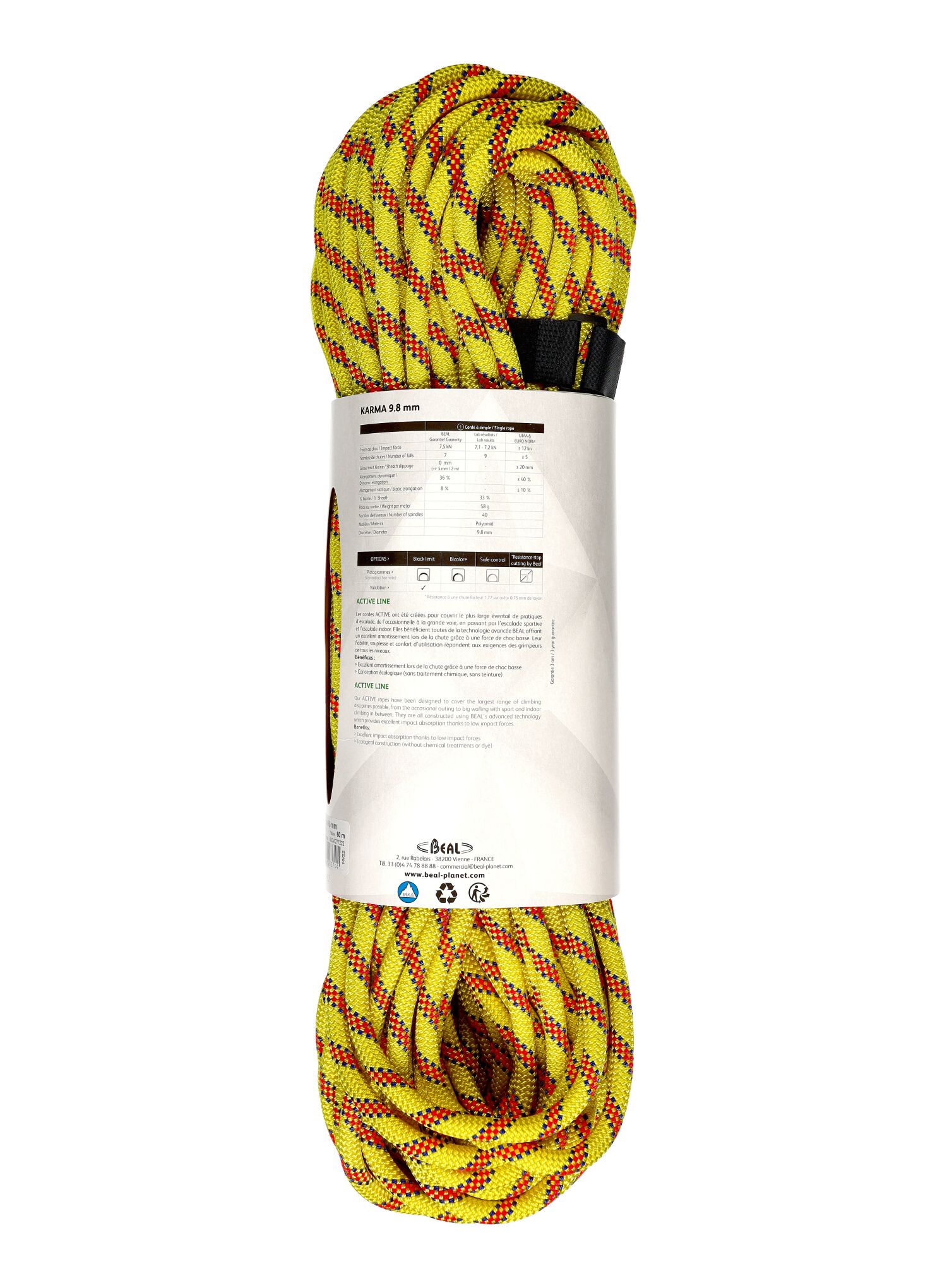 Динамично въже Beal Karma 9,8 mm 60 m - yellow