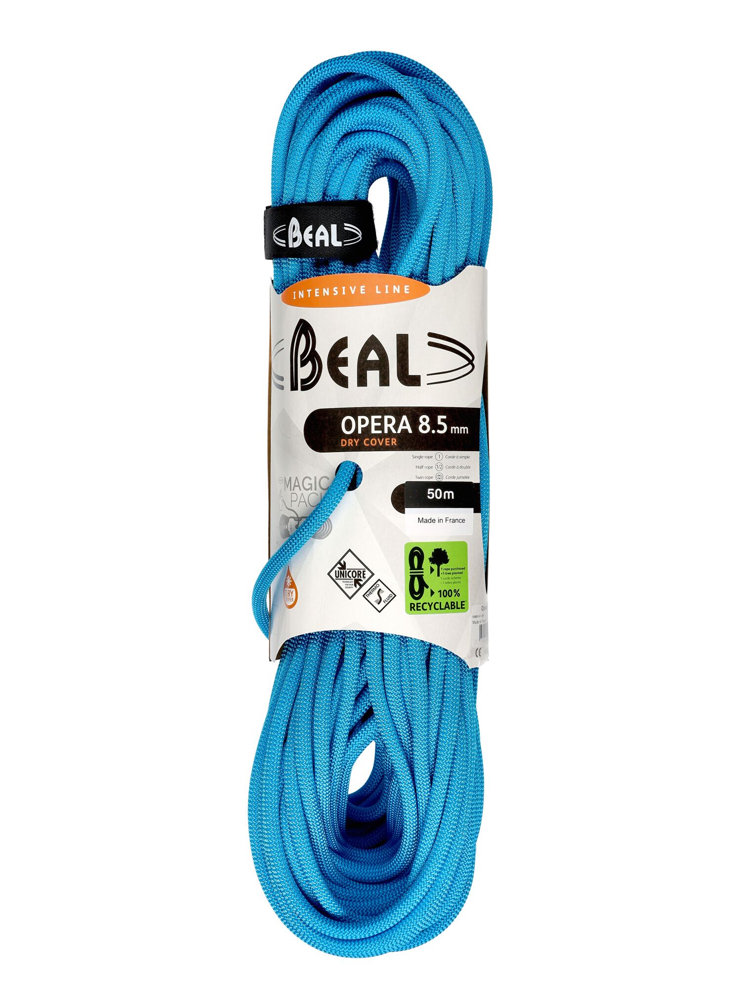 Динамично въже Beal Opera 8,5 mm 50 m Unicore Dry Cover - blue