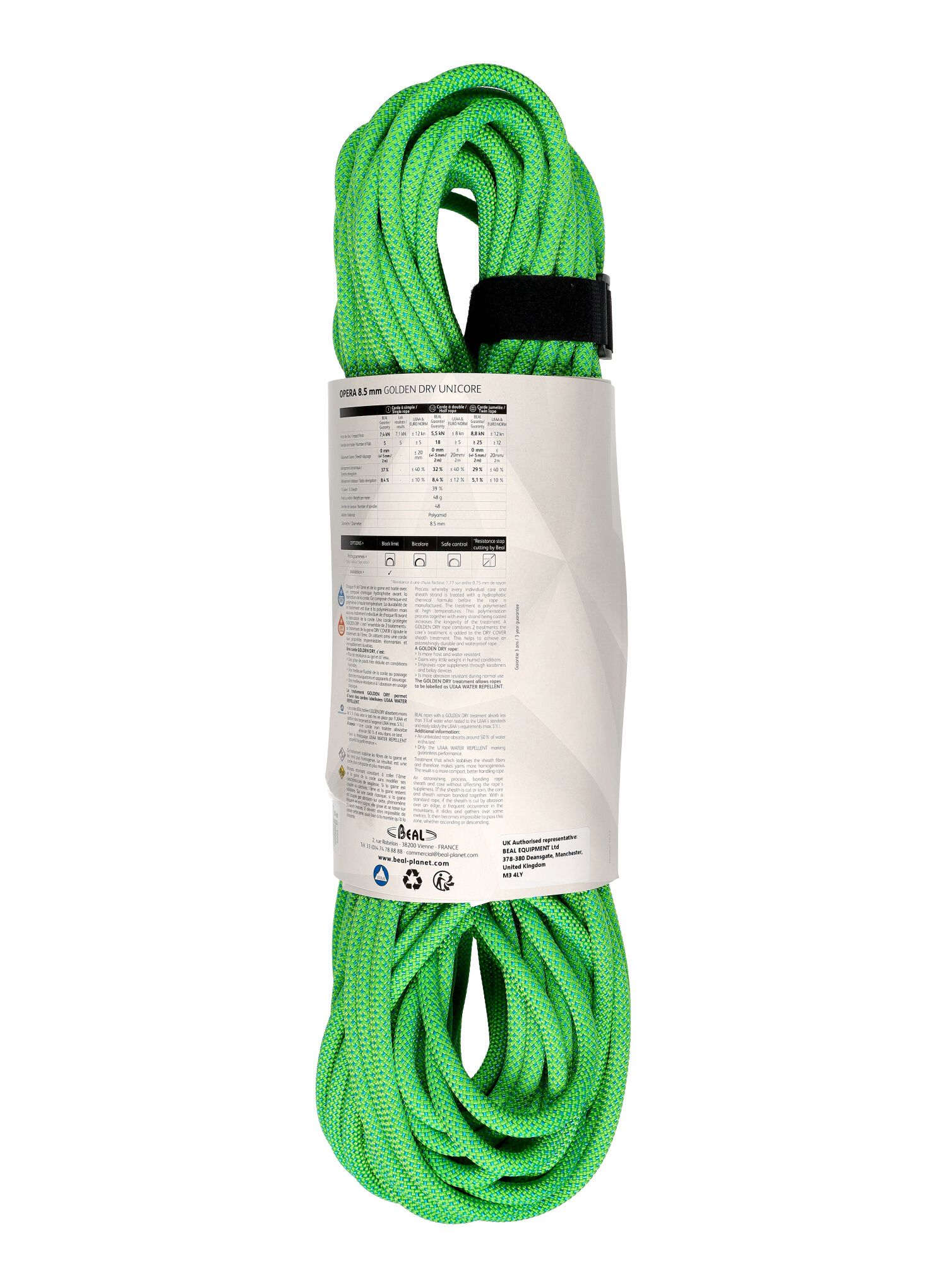 Динамично въже Beal Opera 8,5 mm 50 m Unicore Golden Dry - green
