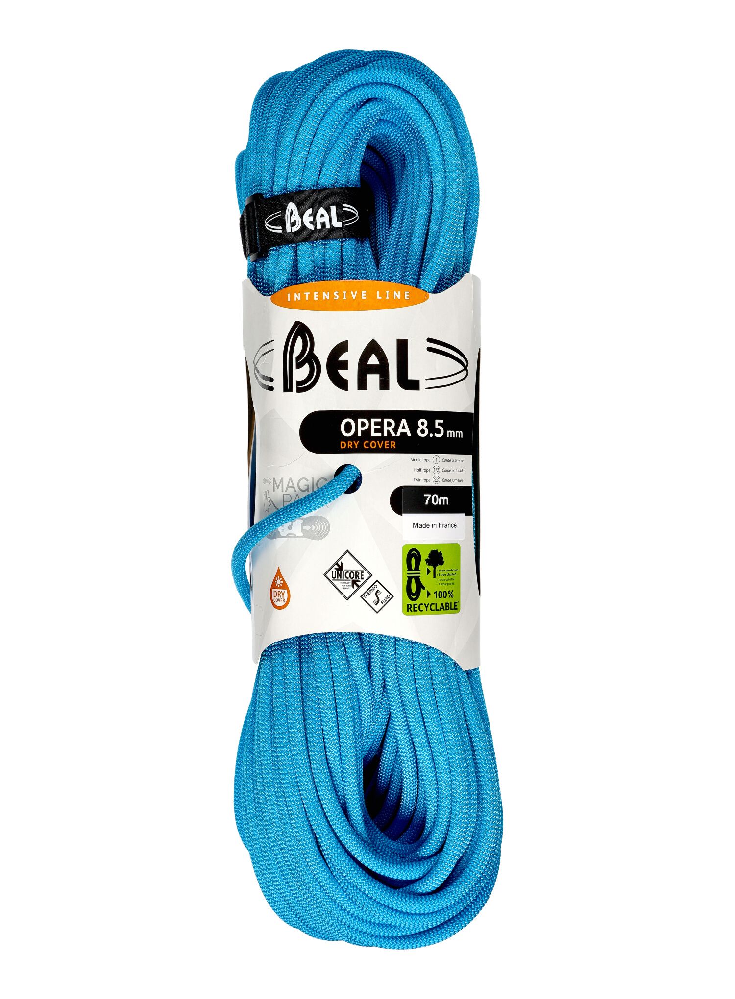 Въже за катерене Beal Opera 8,5 mm 70 m Unicore Dry Cover - blue