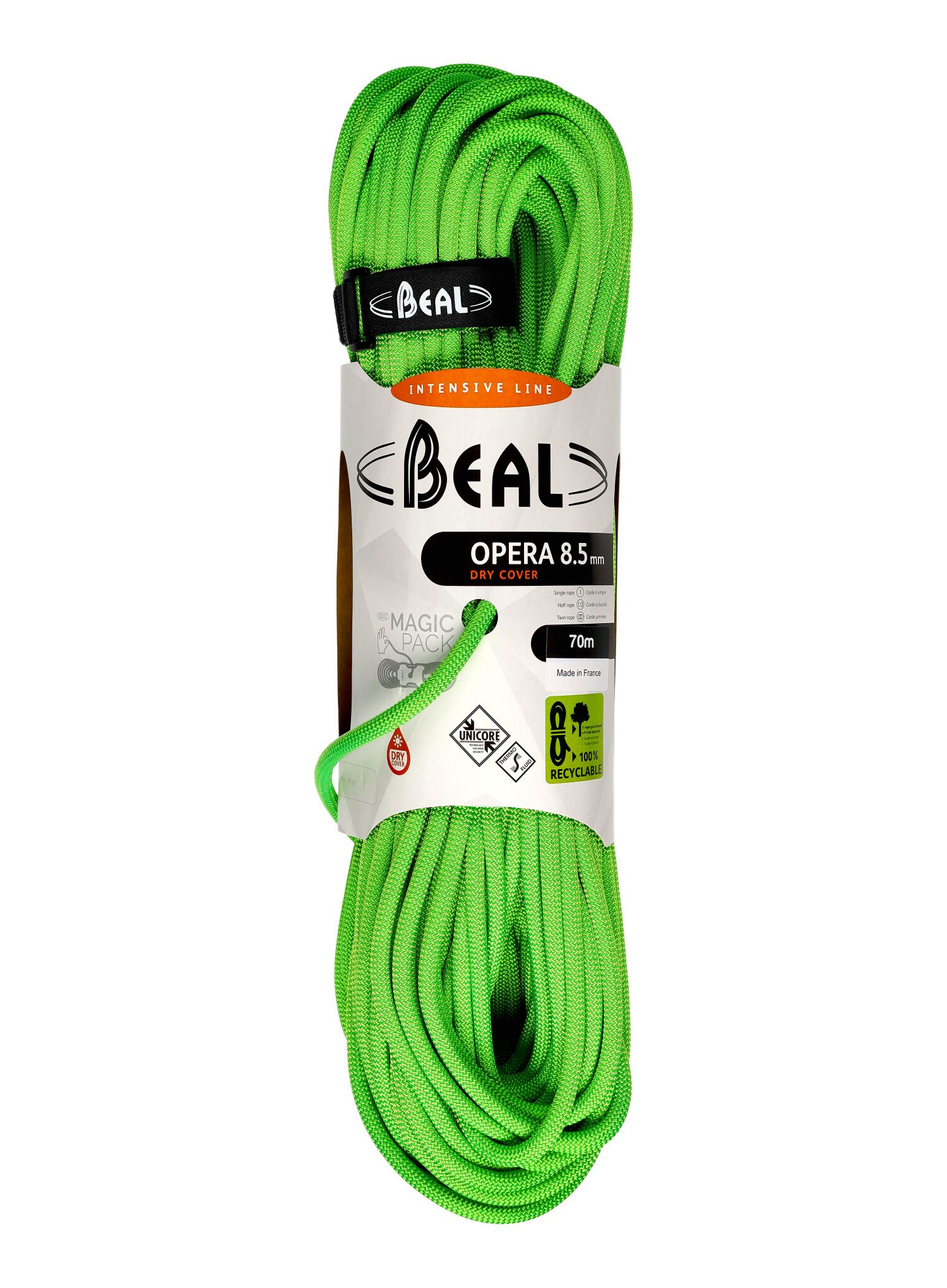 Въже за катерене Beal 8,5 mm Opera Unicore Dry Cover 70 m - green