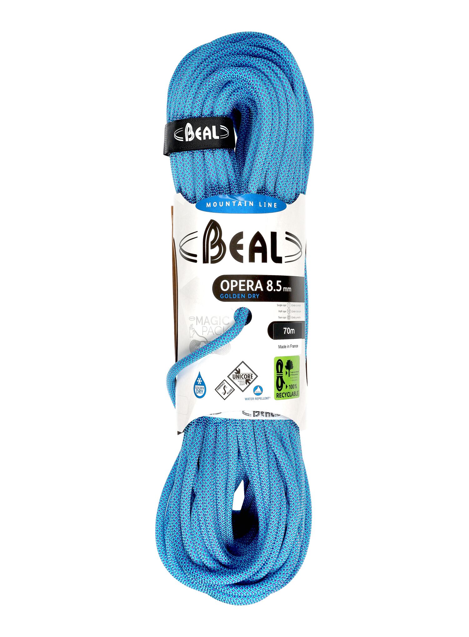 Динамично въже Beal Opera 8,5 mm 70 m Unicore Golden Dry