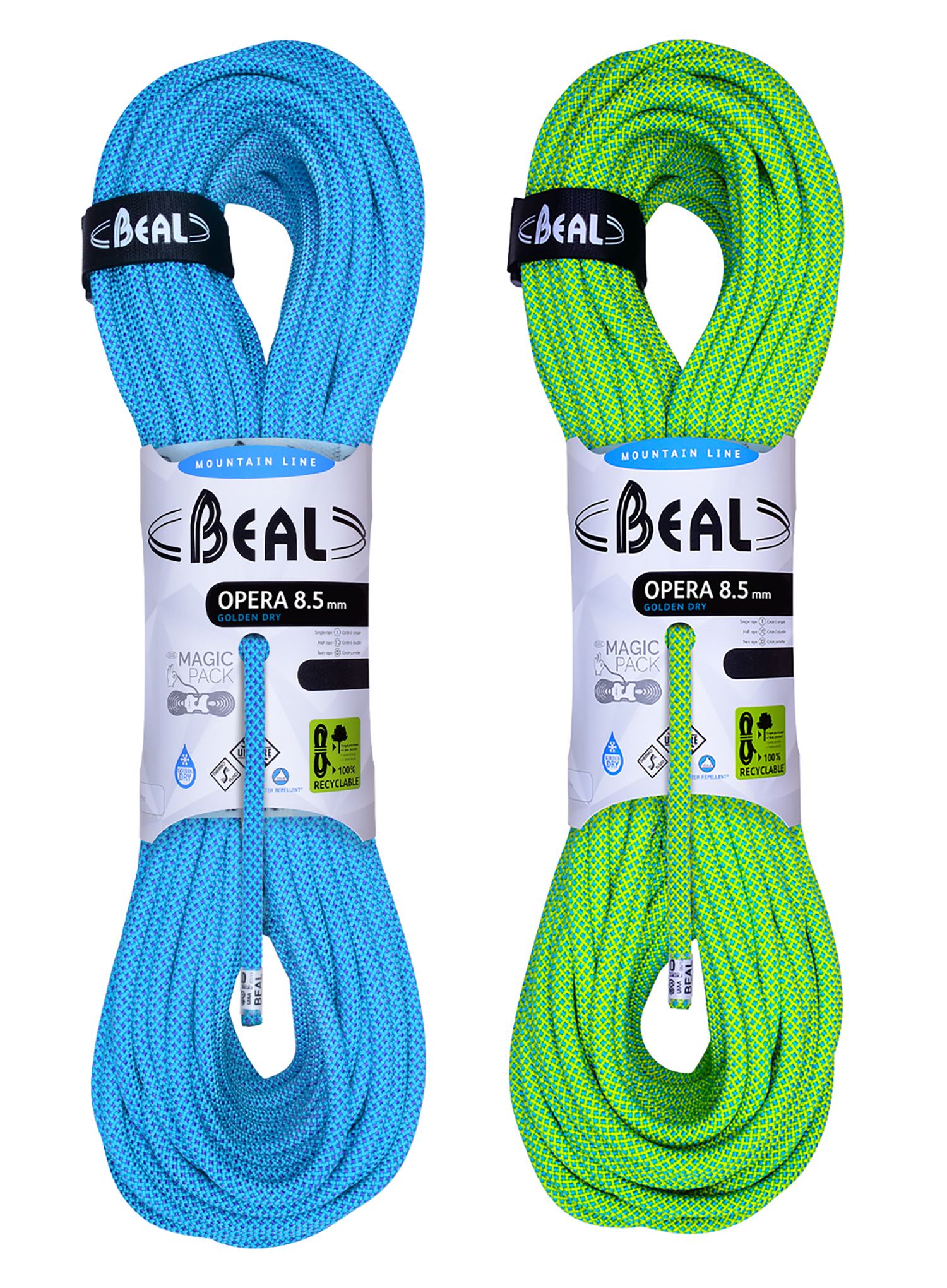 Динамично въже Beal Opera 8,5 mm 70 m Unicore Golden Dry x 2 - green/blue