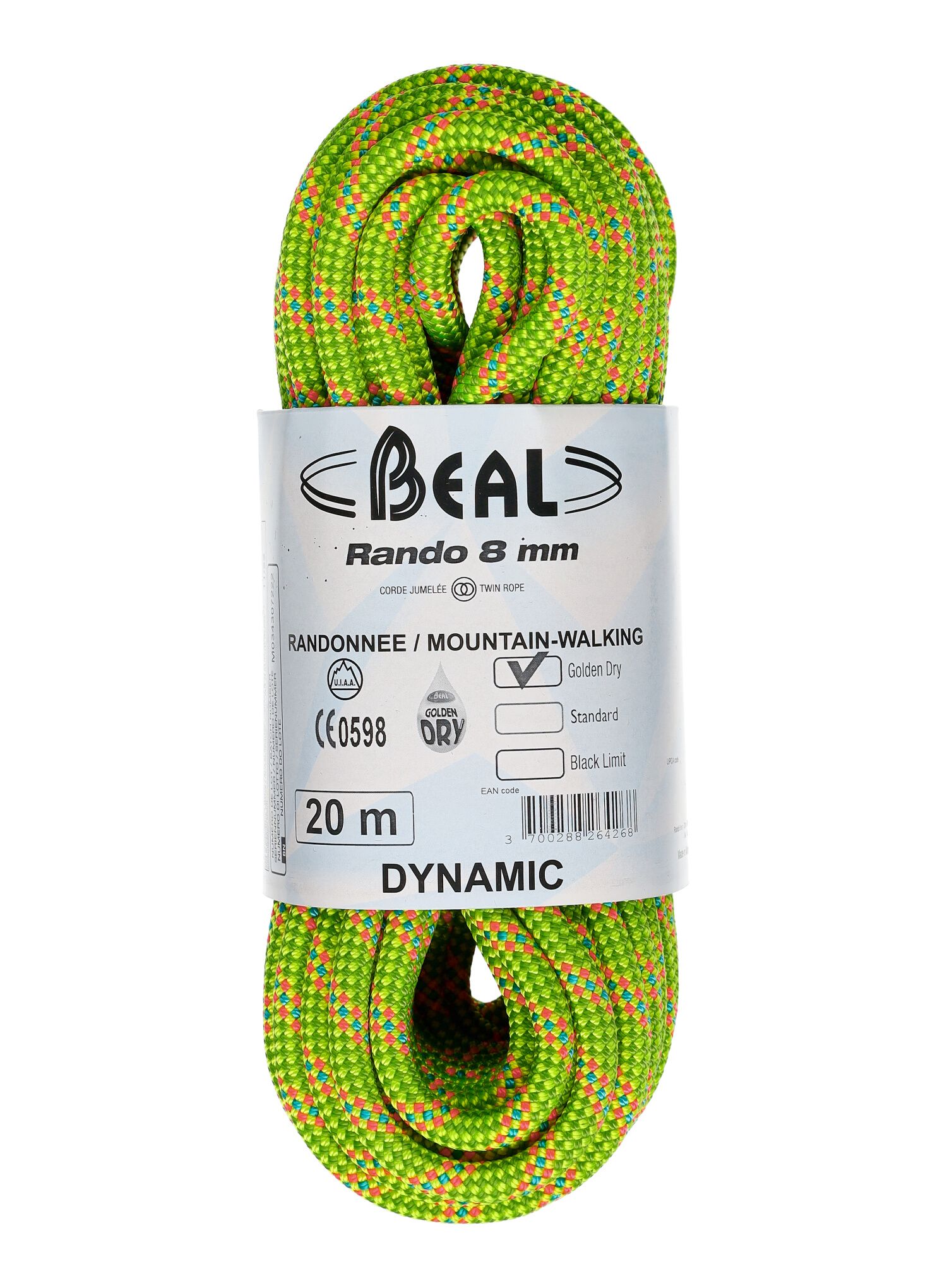Планинарско въже Beal Rando 8 mm 20 m Golden Dry - yellow