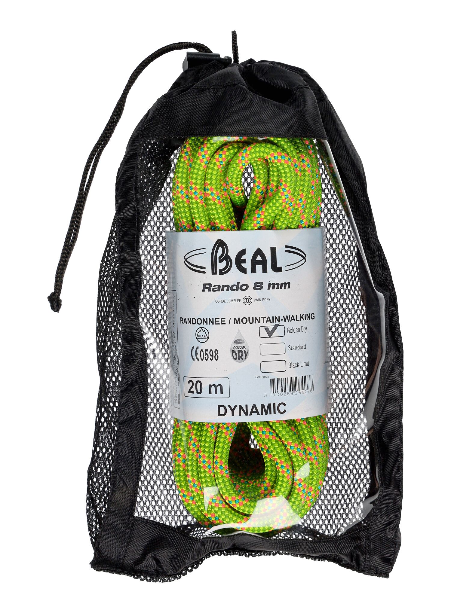 Планинарско въже Beal Rando 8 mm 20 m Golden Dry - yellow