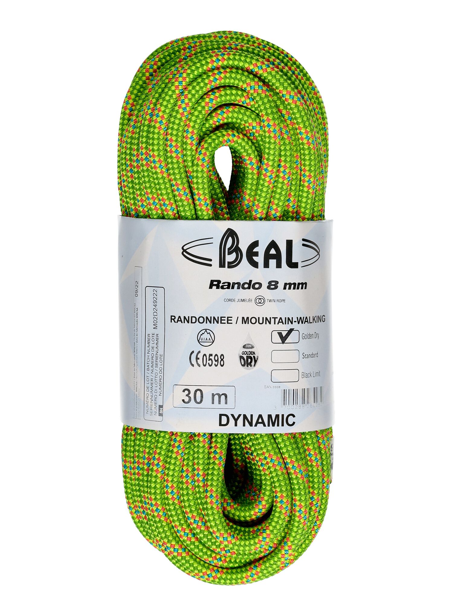 Планинарско въже Beal Rando 8 mm 30 m Golden Dry - yellow