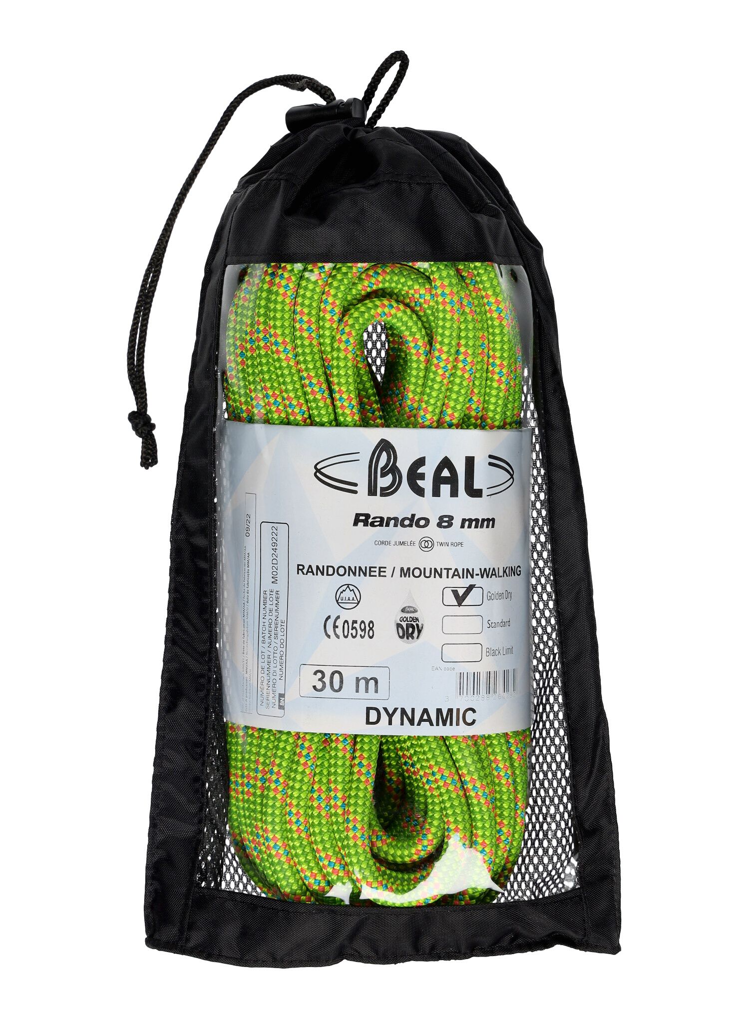 Планинарско въже Beal Rando 8 mm 30 m Golden Dry - yellow