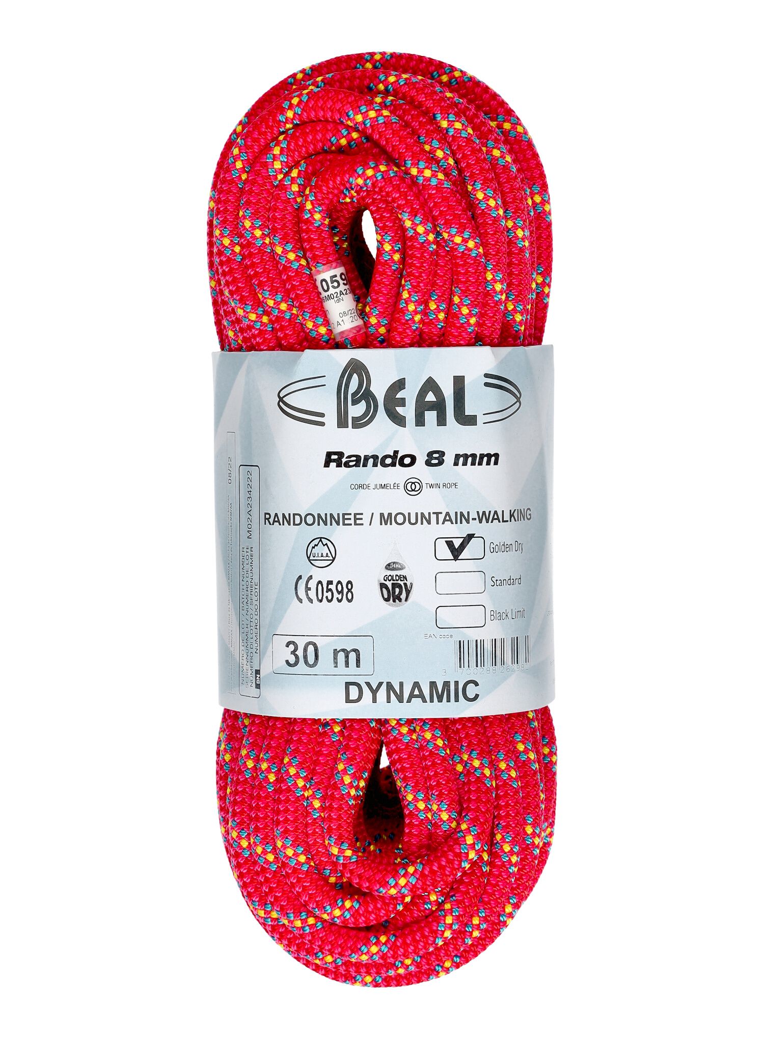 Планинарско въже Beal Rando 8 mm 30 m Golden Dry - pink