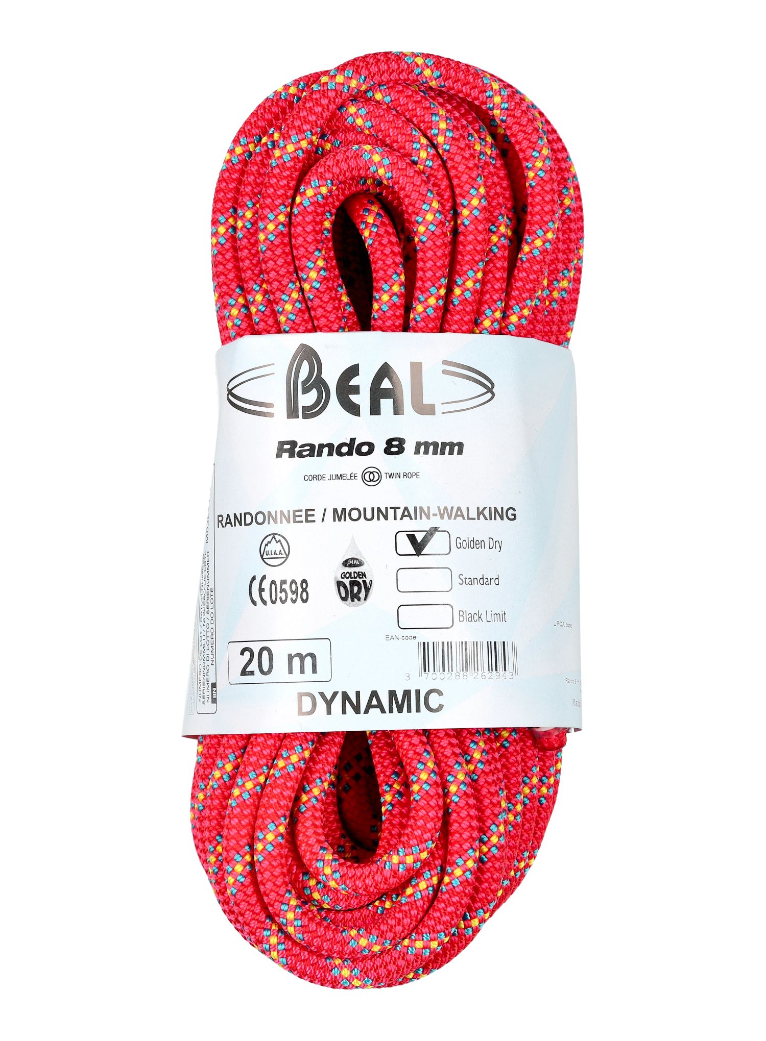 Динамично въже Beal Rando 8 mm 20 m Golden Dry - pink