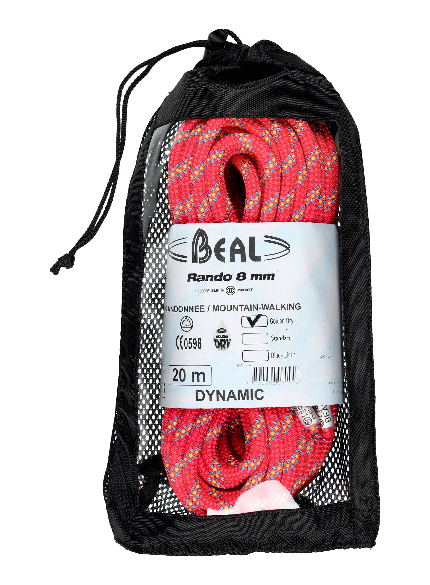Динамично въже Beal Rando 8 mm 20 m Golden Dry - pink