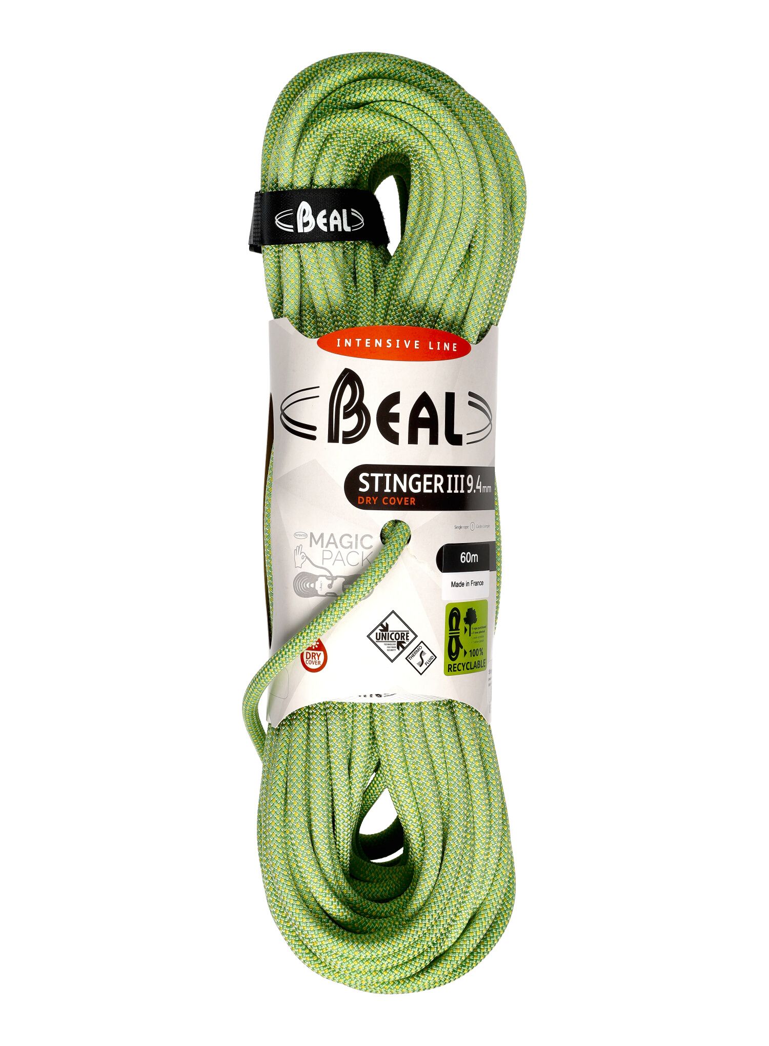 Въже за катерене Beal Stinger III 9,4 mm 60 m Unicore Dry Cover - anis