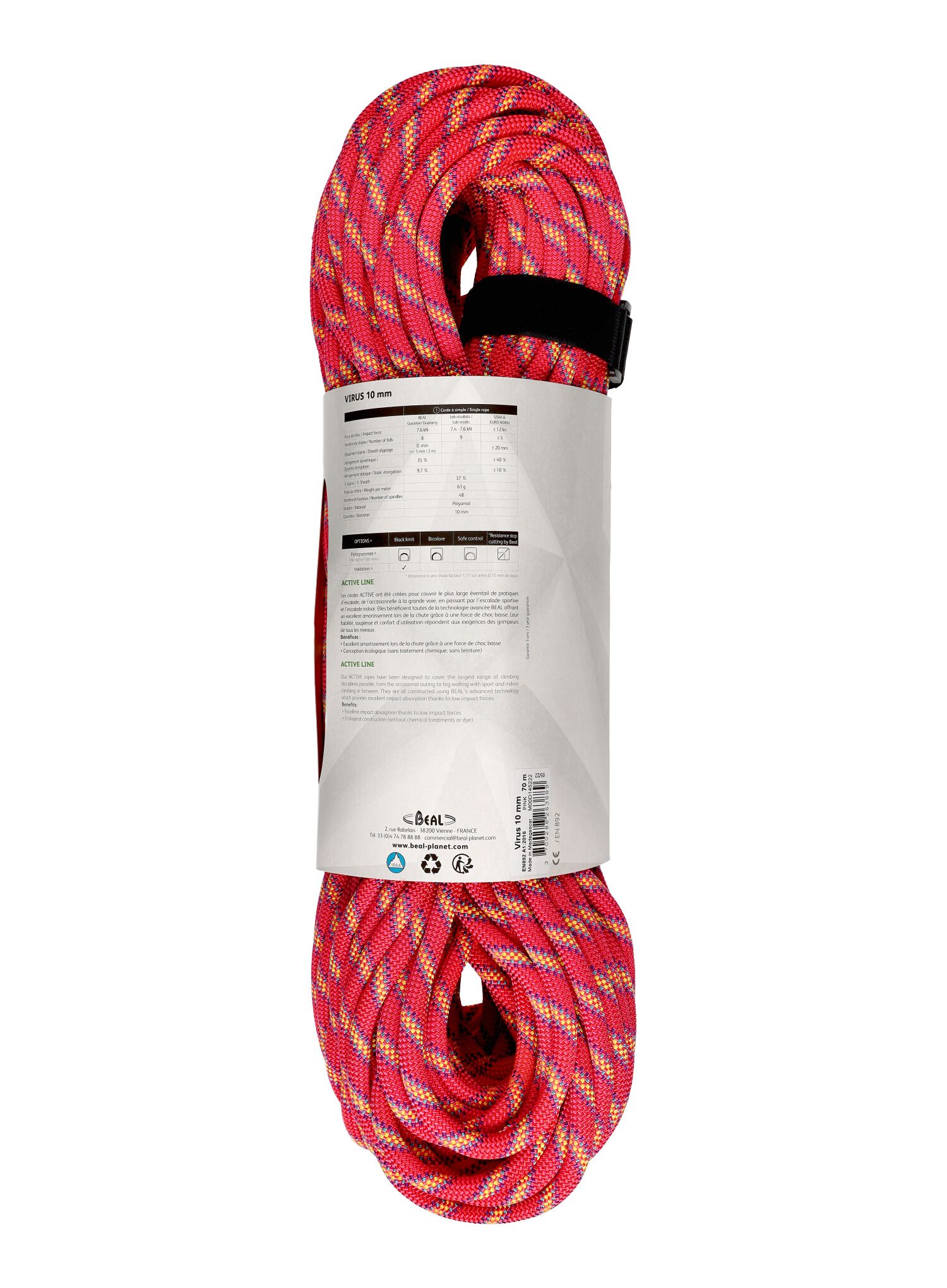 Динамично въже Beal Virus 10 mm 70 m - pink