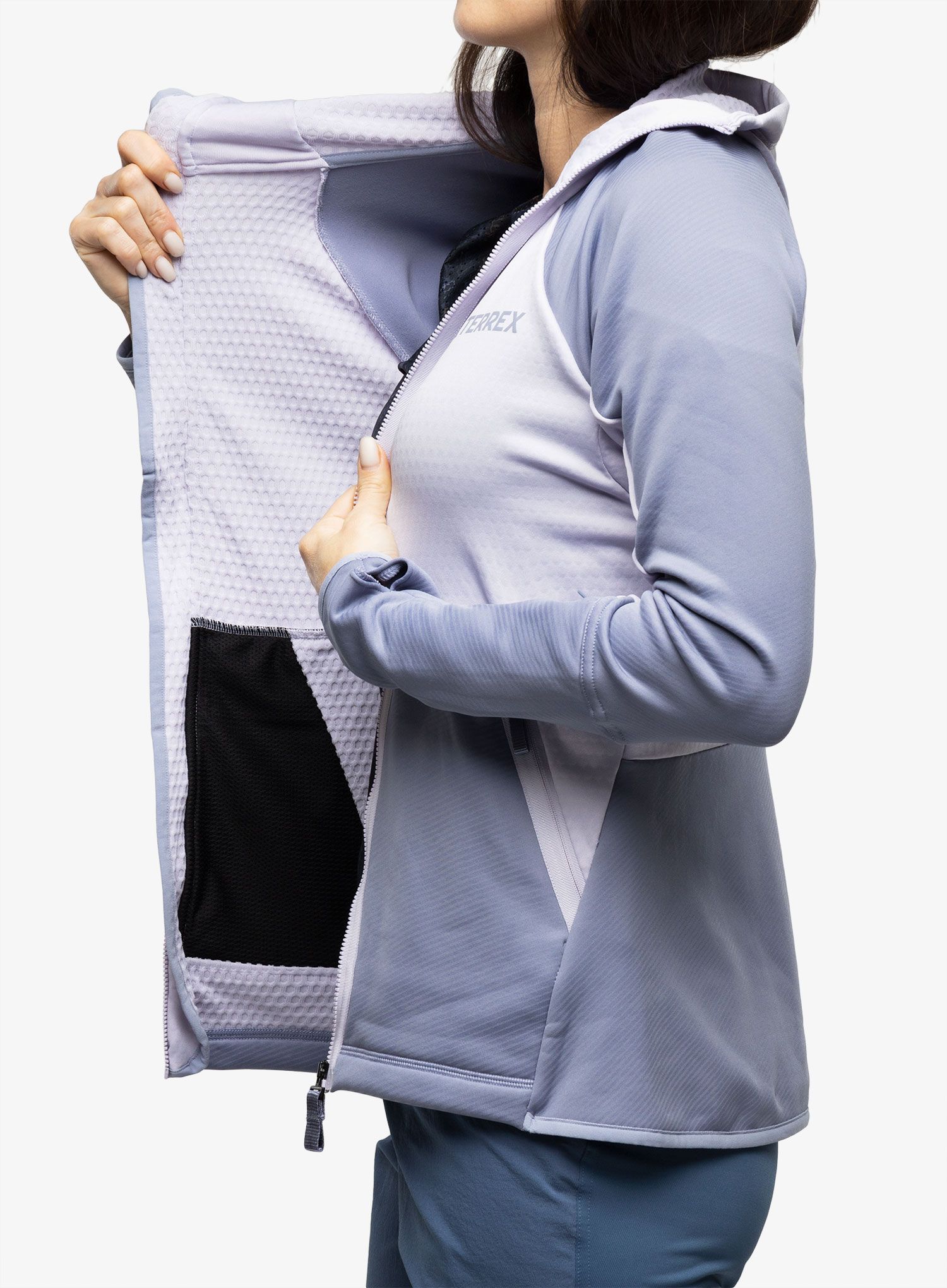Дамски суичър с качулка adidas TERREX Tech Flooce Hooded - silver dawn/silver violet
