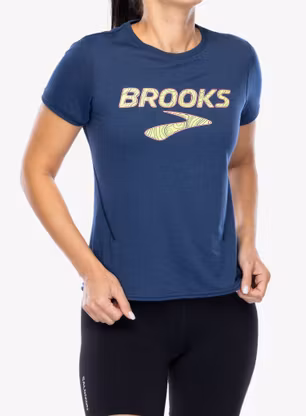 Дамска тениска за бягане Brooks Distance Short Sleeve 3.0 - ocean/brooks