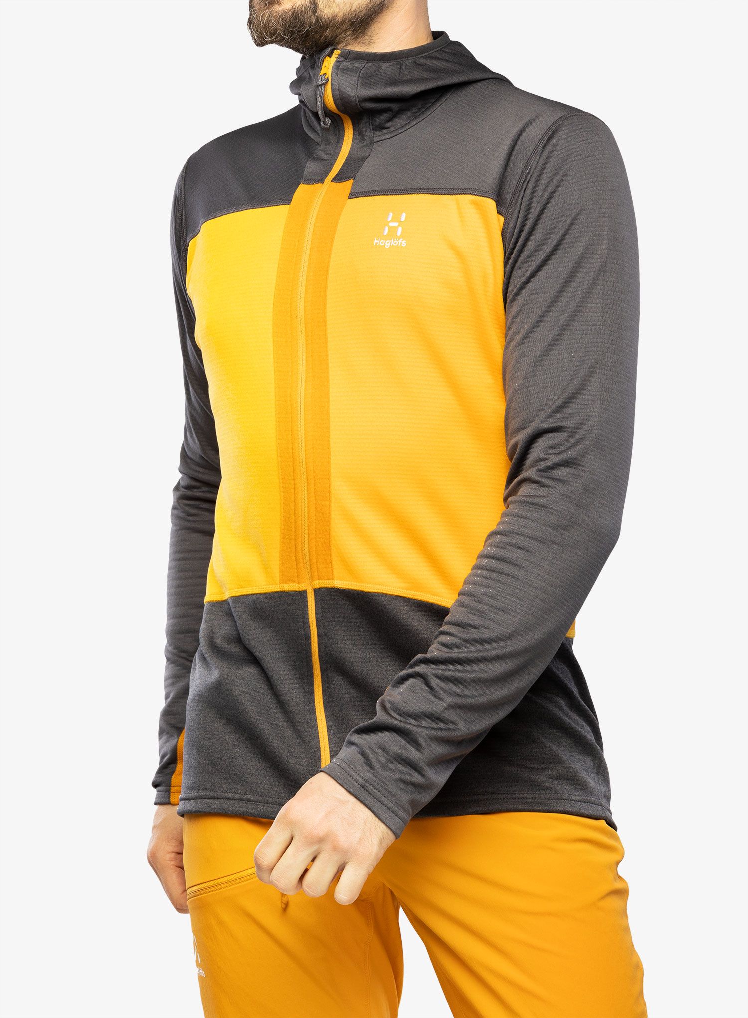 Суичър с качулка Haglofs ROC Flash Mid Hood - magnetite/sunny yellow