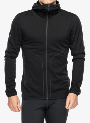 Суичър с качулка Icebreaker Merino 560 Realfleece Elemental II LS Zip Hood - black