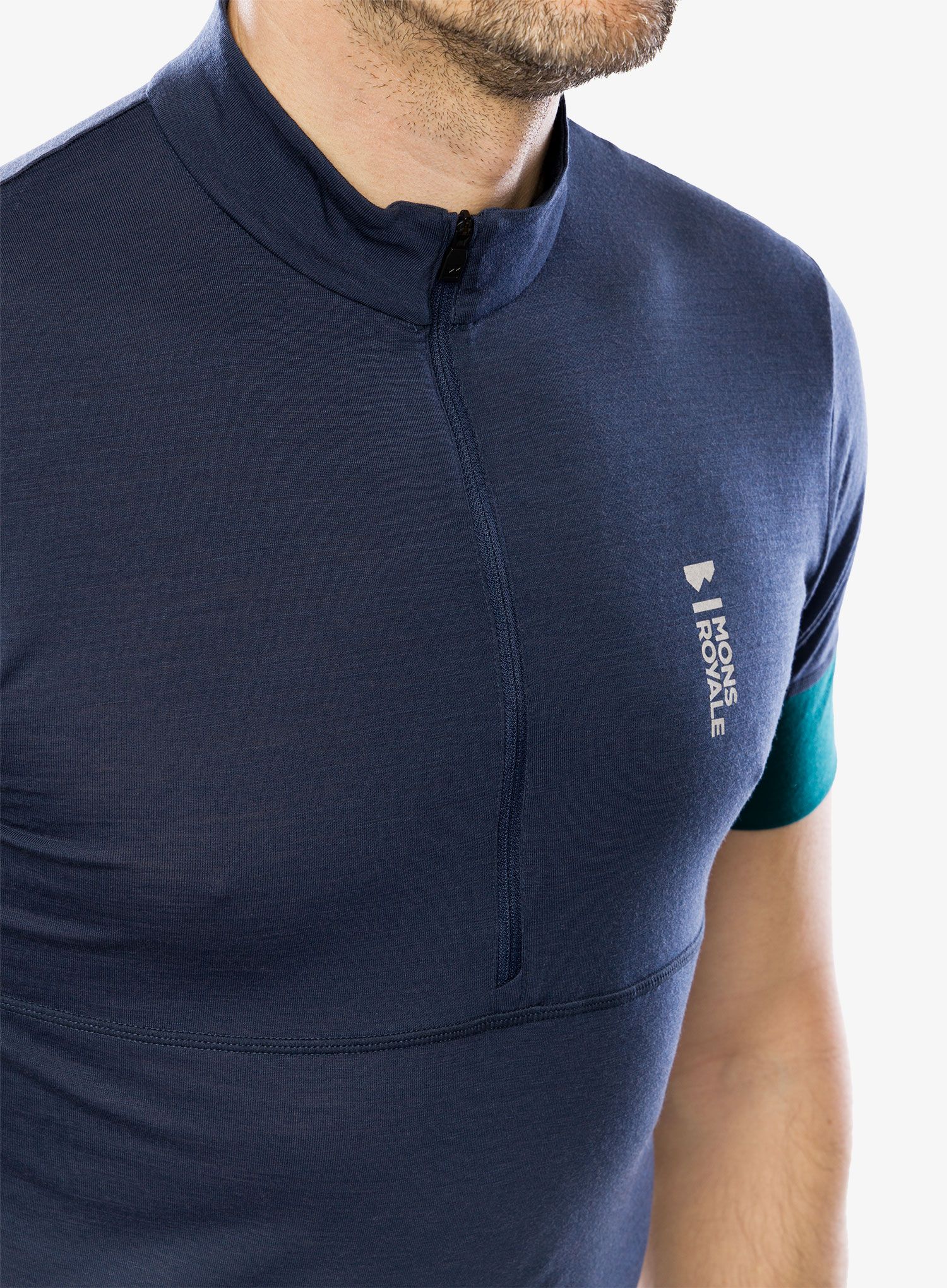 Велосипедна тениска Mons Royale Cadence Half Zip T - evergreen/midnight