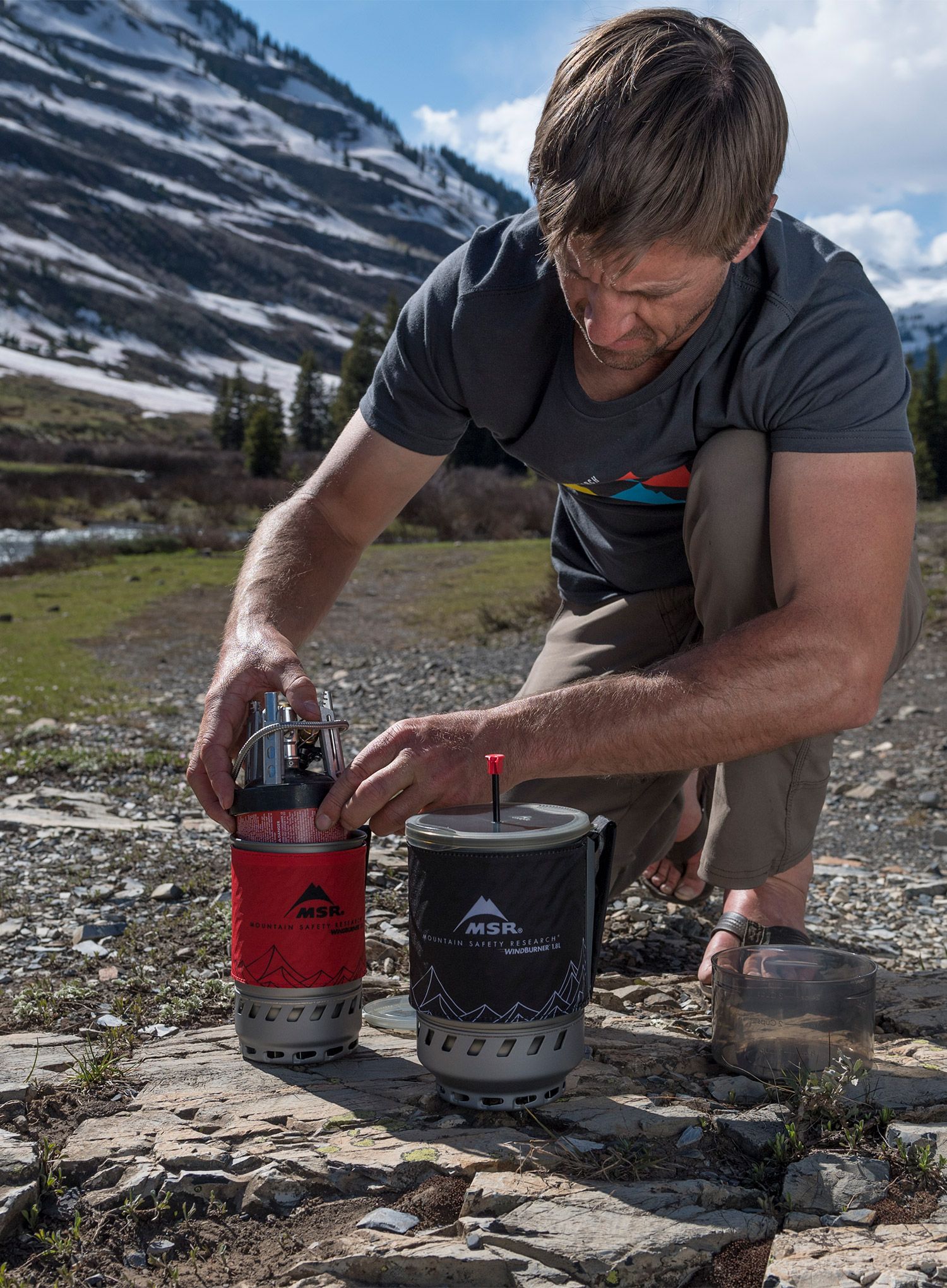 Туристически газов котлон MSR WindBurner Personal Stove System 1.0L - red