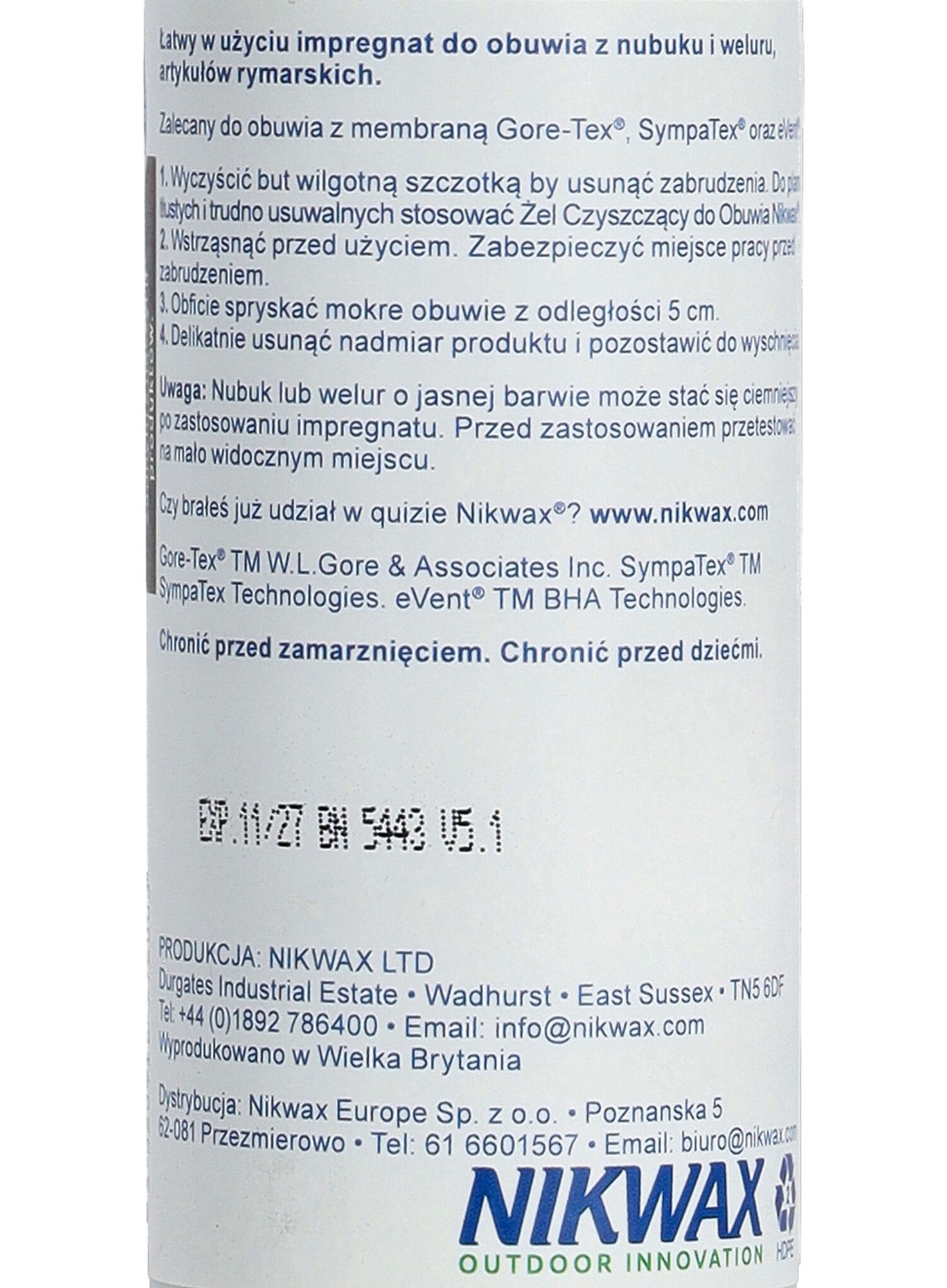 Импрегнатор за обувки Nikwax Nubuck & Suede Spray 125 ml