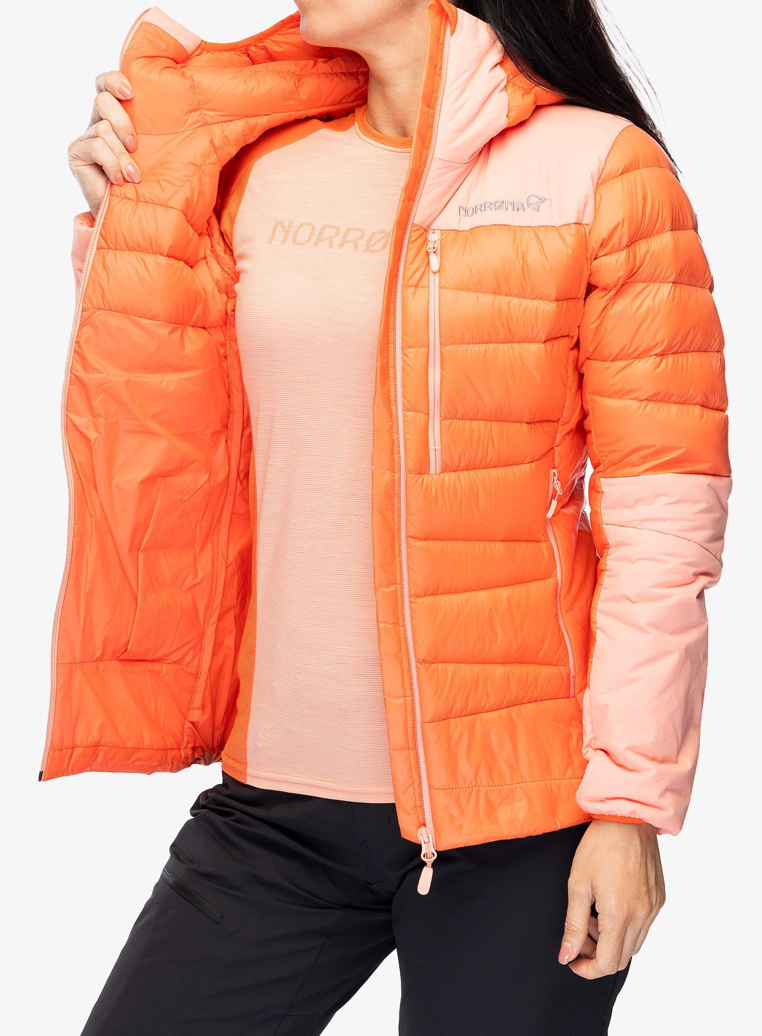 Дамско яке Norrona Falketind Down750 Hood - orange alert/peach amber