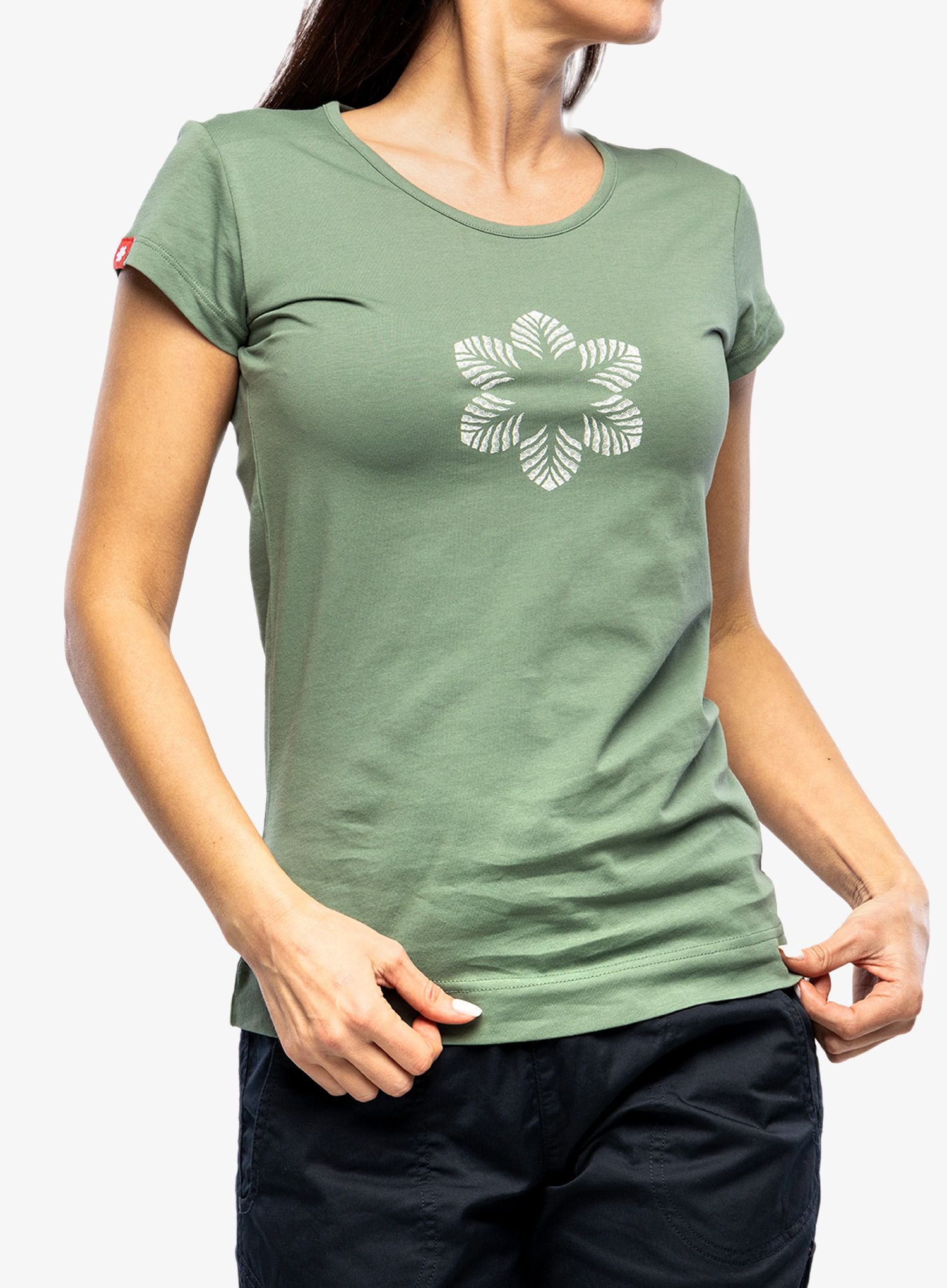 Дамска памучна тениска Ocun Classic T Organic Flower - green duck