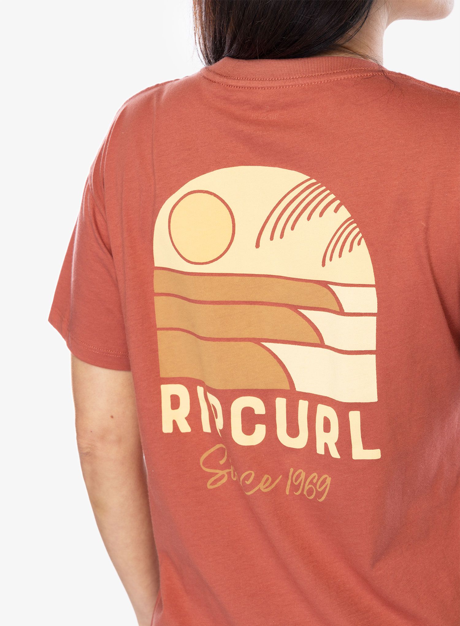 Дамска тениска с щампа Rip Curl Line Up Relaxed Tee - maroon