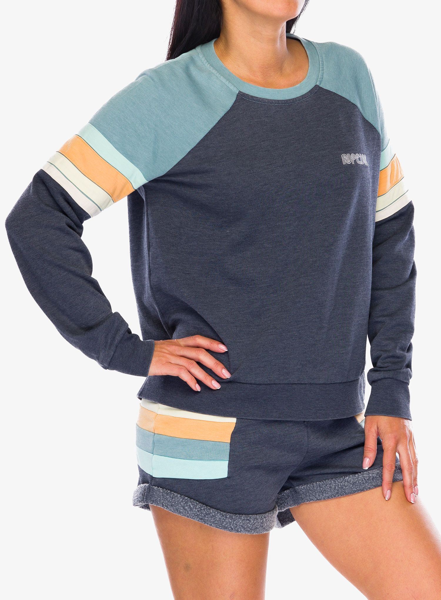 Дамски суичър без качулка Rip Curl Surf Revival Raglan Crew - dark navy