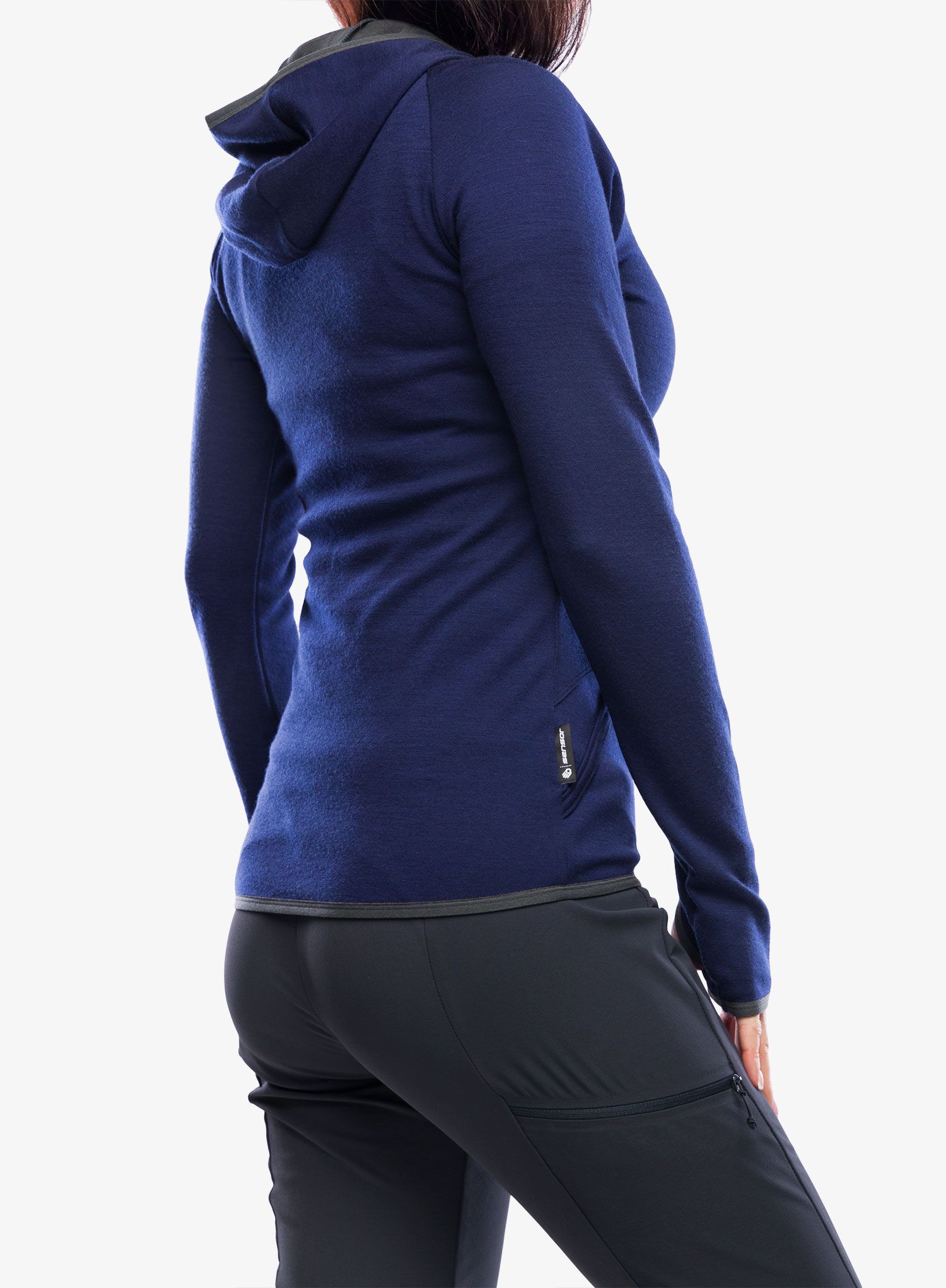 Дамски суичър Sensor Merino Upper Fleece Hooded - deep blue arrows