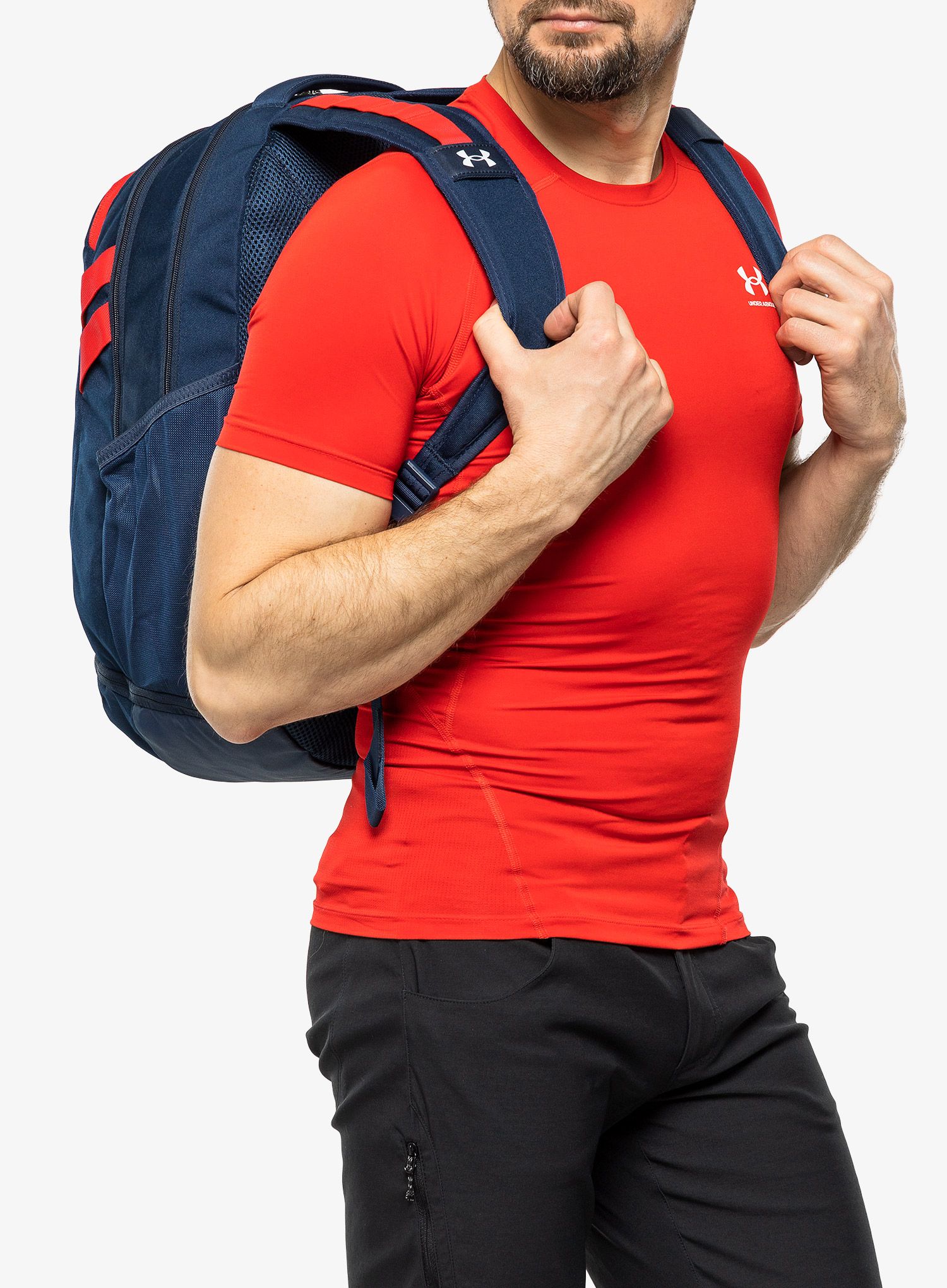 Раница за лаптоп Under Armour Hustle 5.0 Backpack - academy/red/white