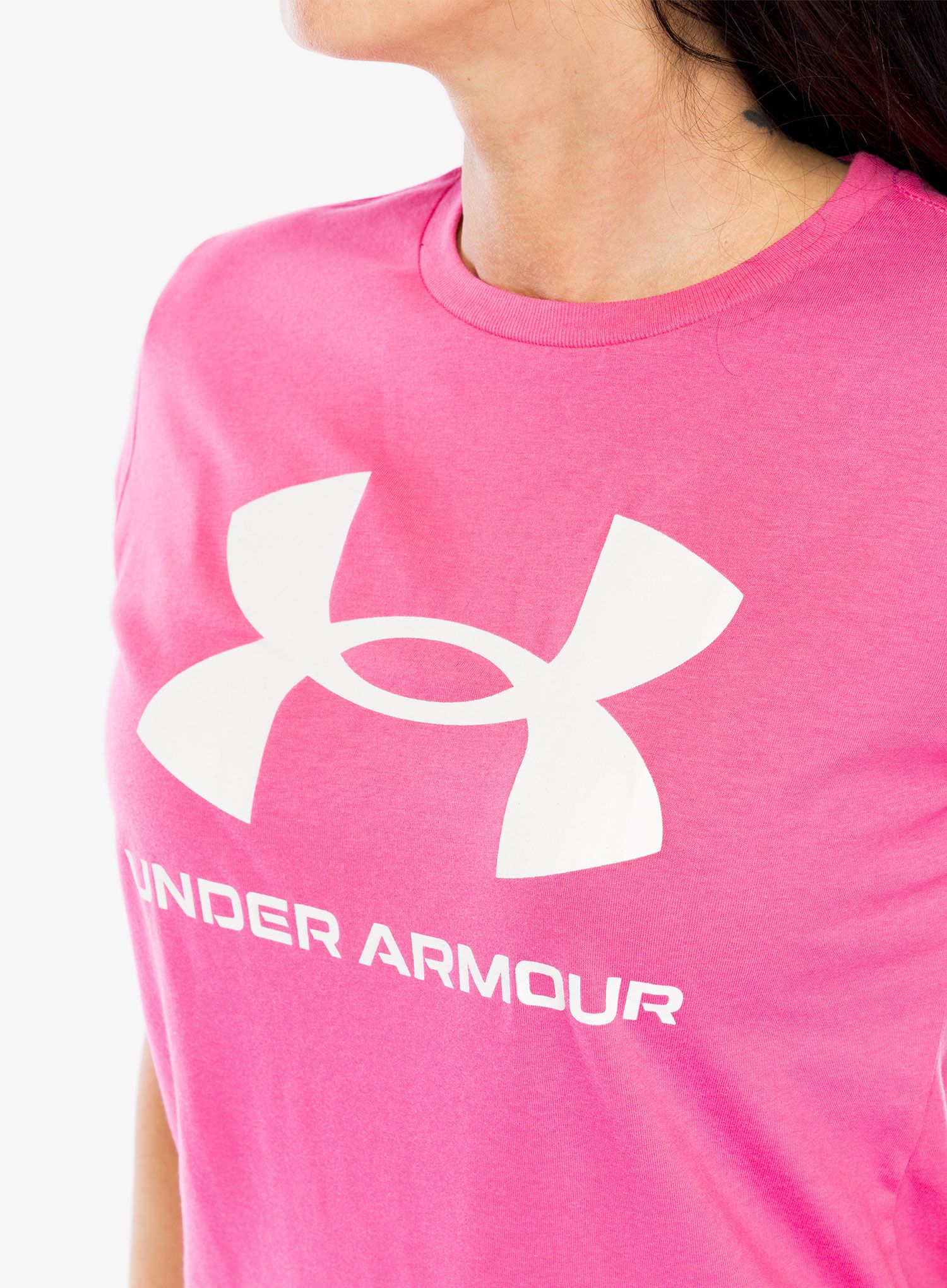 Дамска тениска Under Armour Live Sportstyle Graphic SSC - bubble gum/white