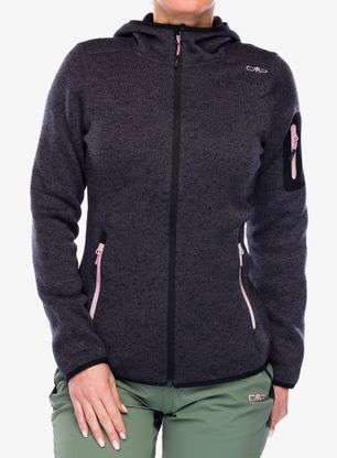 Дамски полар с качулка CMP Londra Fix Hood Jacket Knitted - black/rose