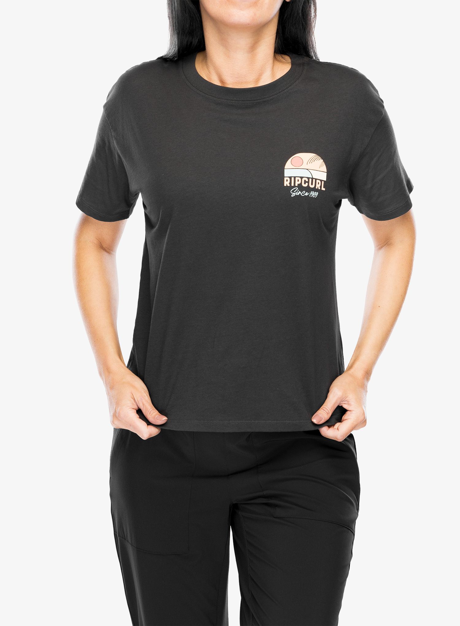 Дамска тениска с щампа Rip Curl Line Up Relaxed Tee - washed black