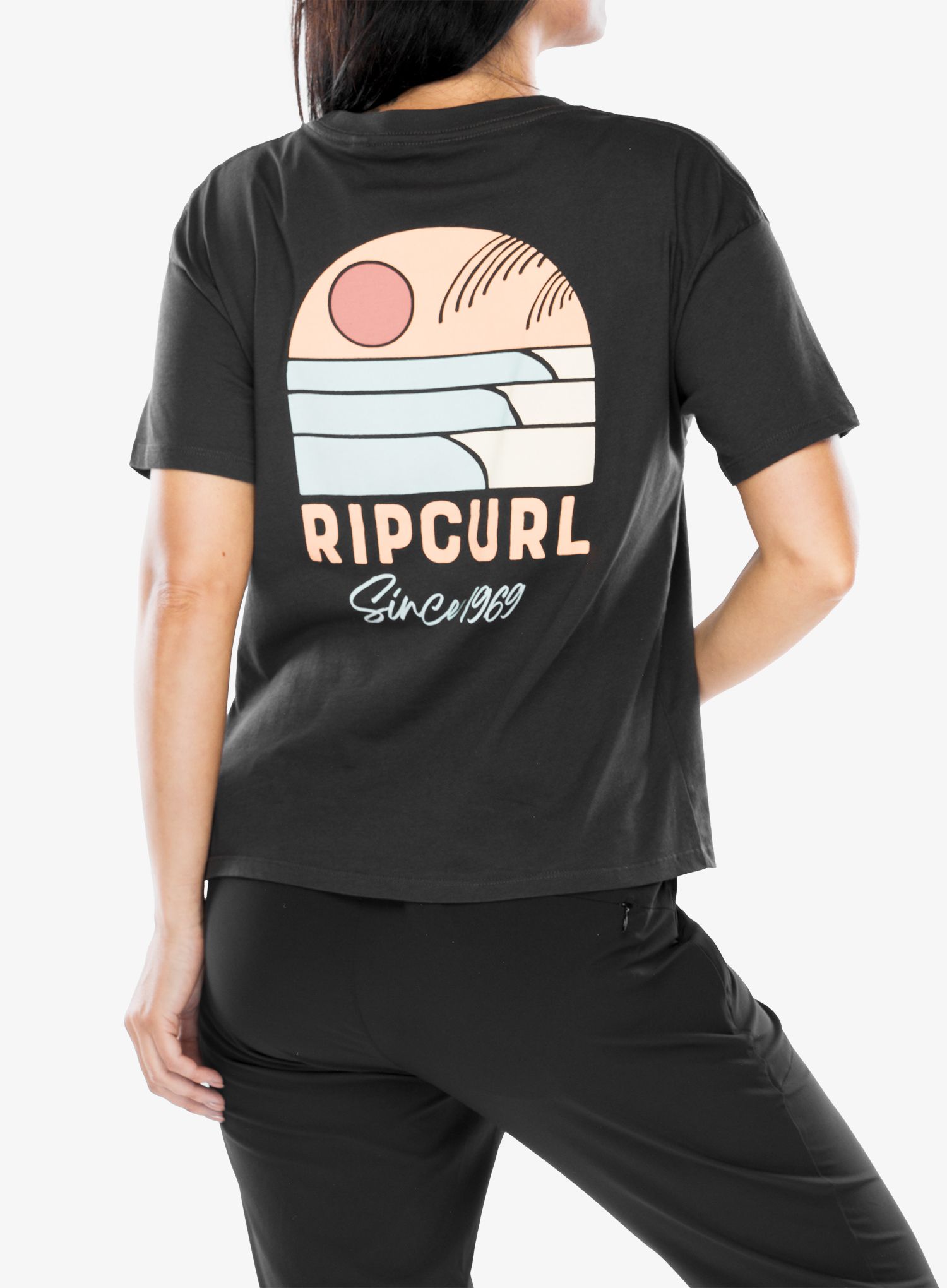 Дамска тениска с щампа Rip Curl Line Up Relaxed Tee - washed black