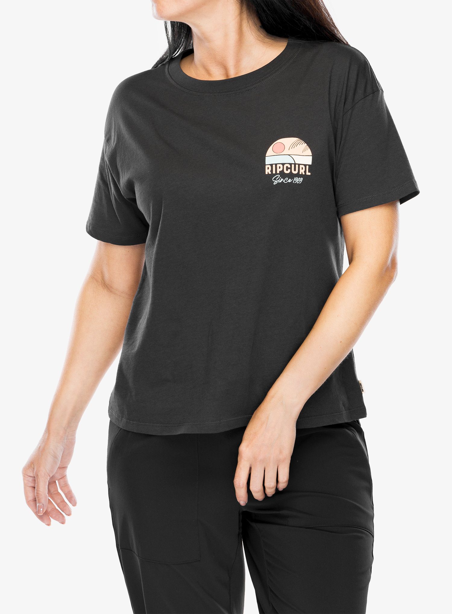 Дамска тениска с щампа Rip Curl Line Up Relaxed Tee - washed black