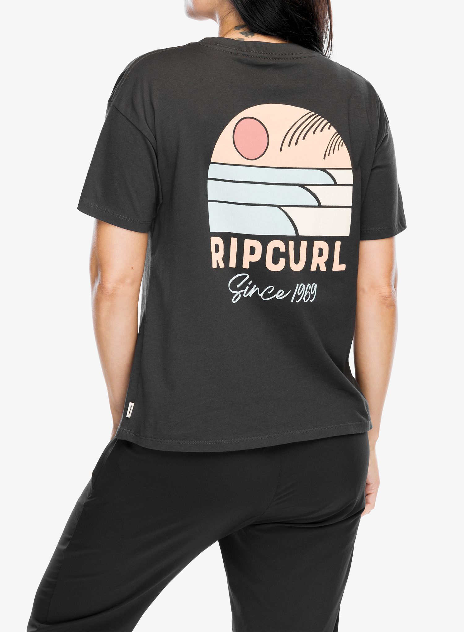 Дамска тениска с щампа Rip Curl Line Up Relaxed Tee - washed black