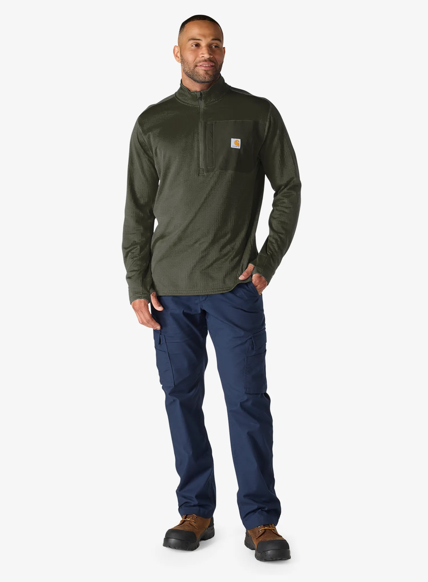 Суичър без качулка Carhartt Force Ironwood Relaxed 1/2 Zip Mock Neck - dusty olive
