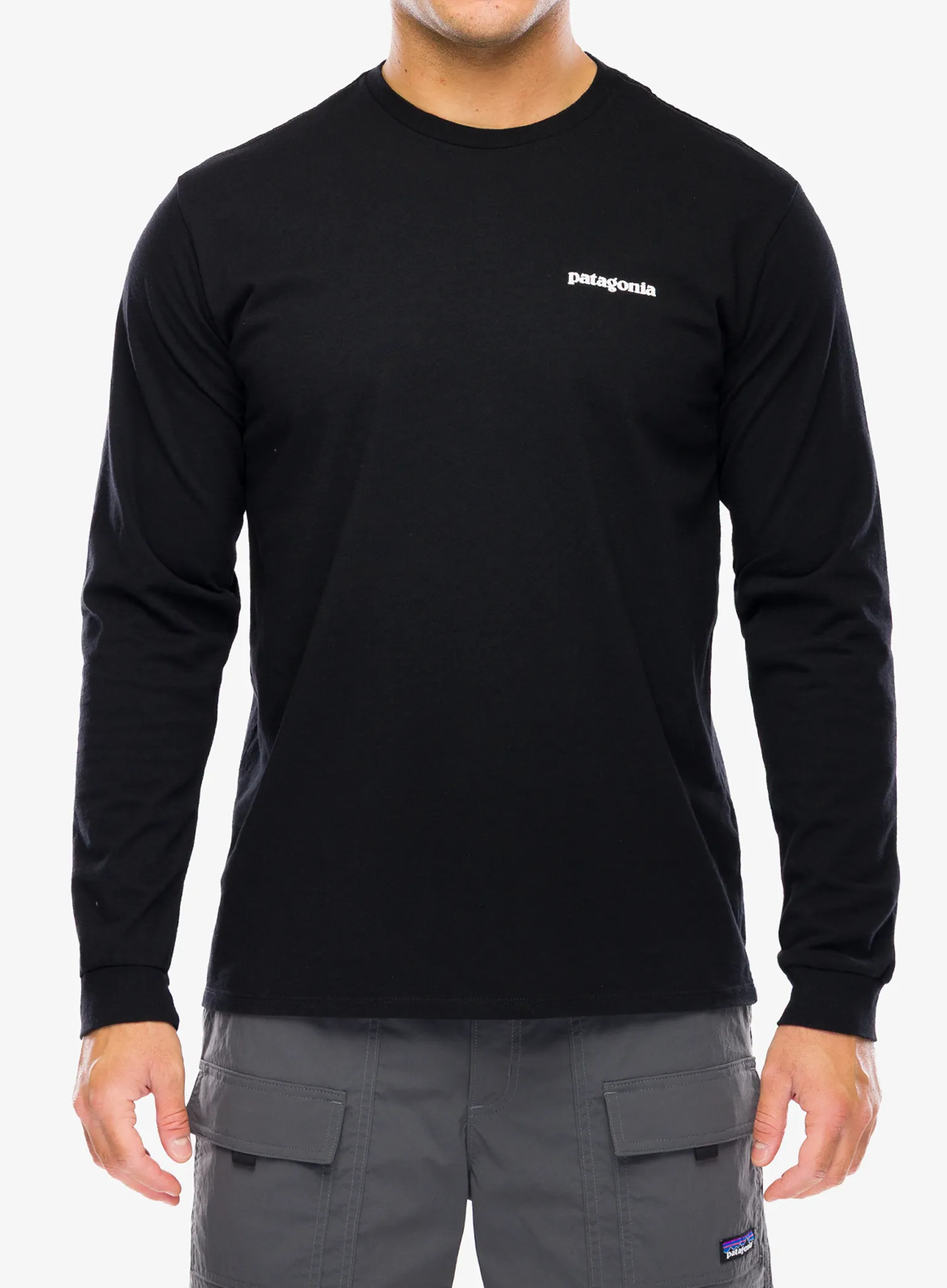 Суичър без качулка Patagonia L/S P-6 Logo Responsibili-Tee - black