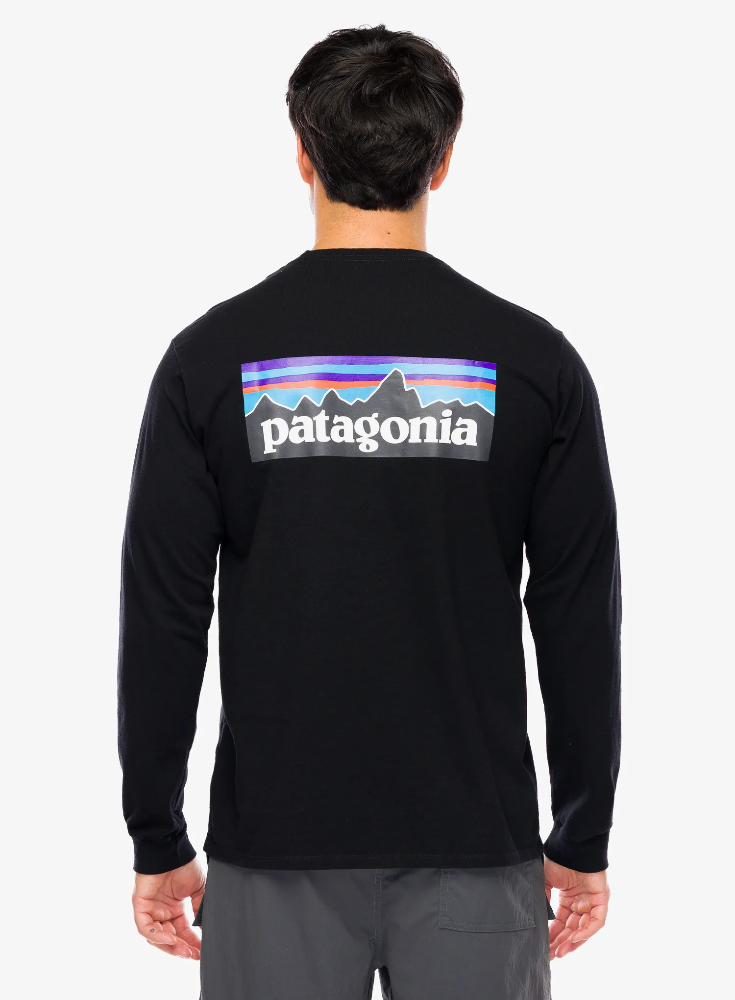 Суичър без качулка Patagonia L/S P-6 Logo Responsibili-Tee - black