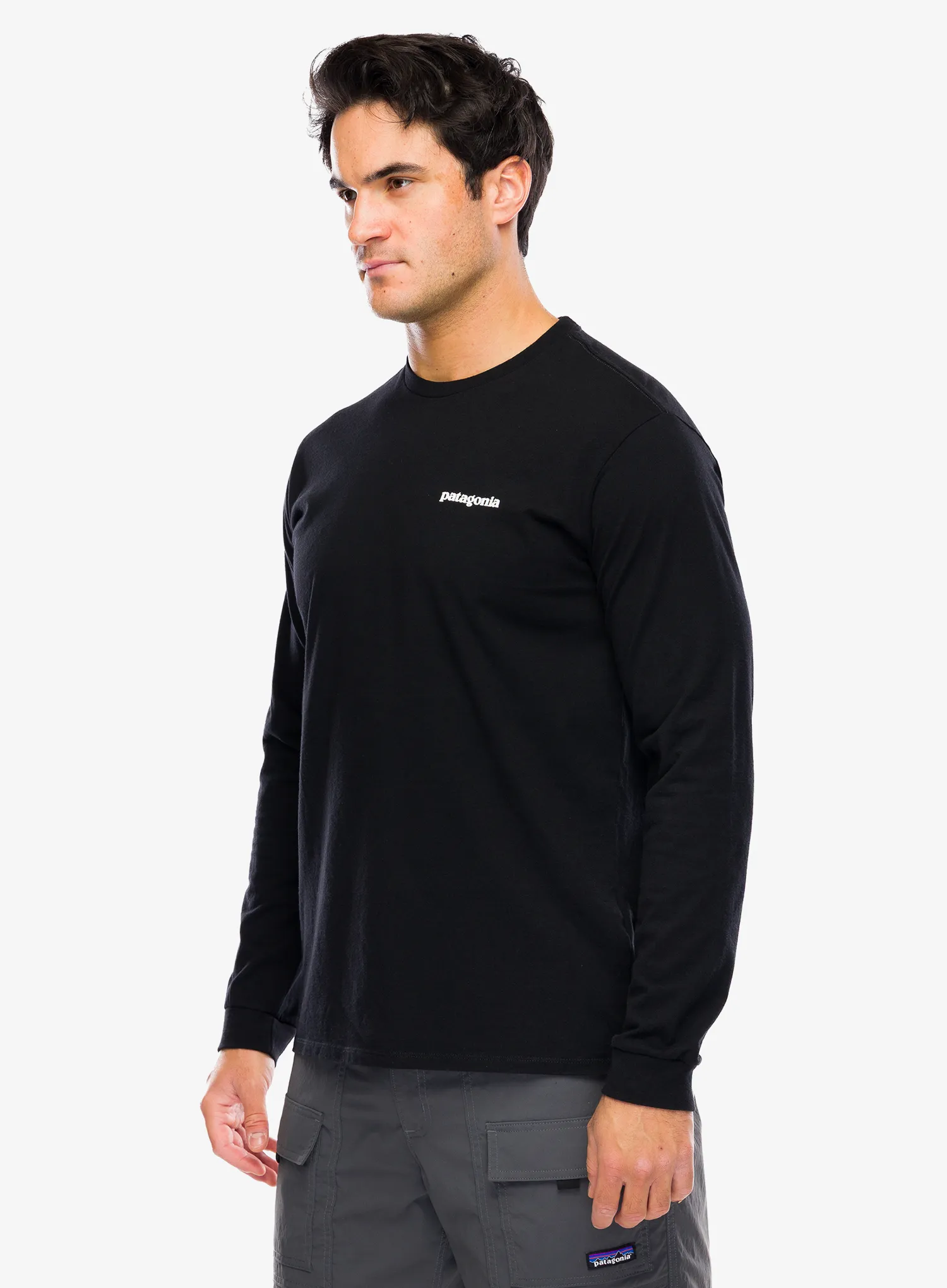 Суичър без качулка Patagonia L/S P-6 Logo Responsibili-Tee - black