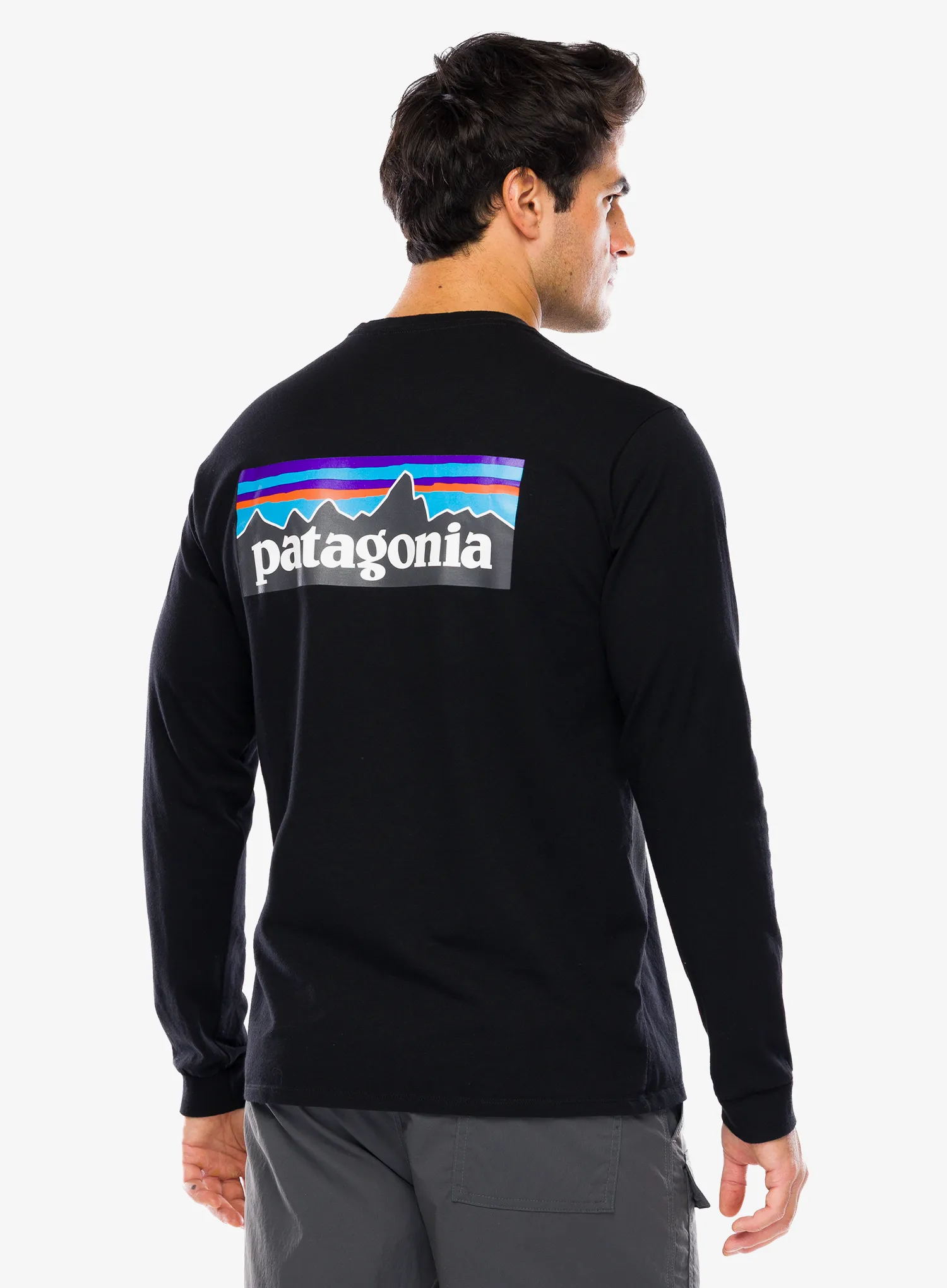 Суичър без качулка Patagonia L/S P-6 Logo Responsibili-Tee - black
