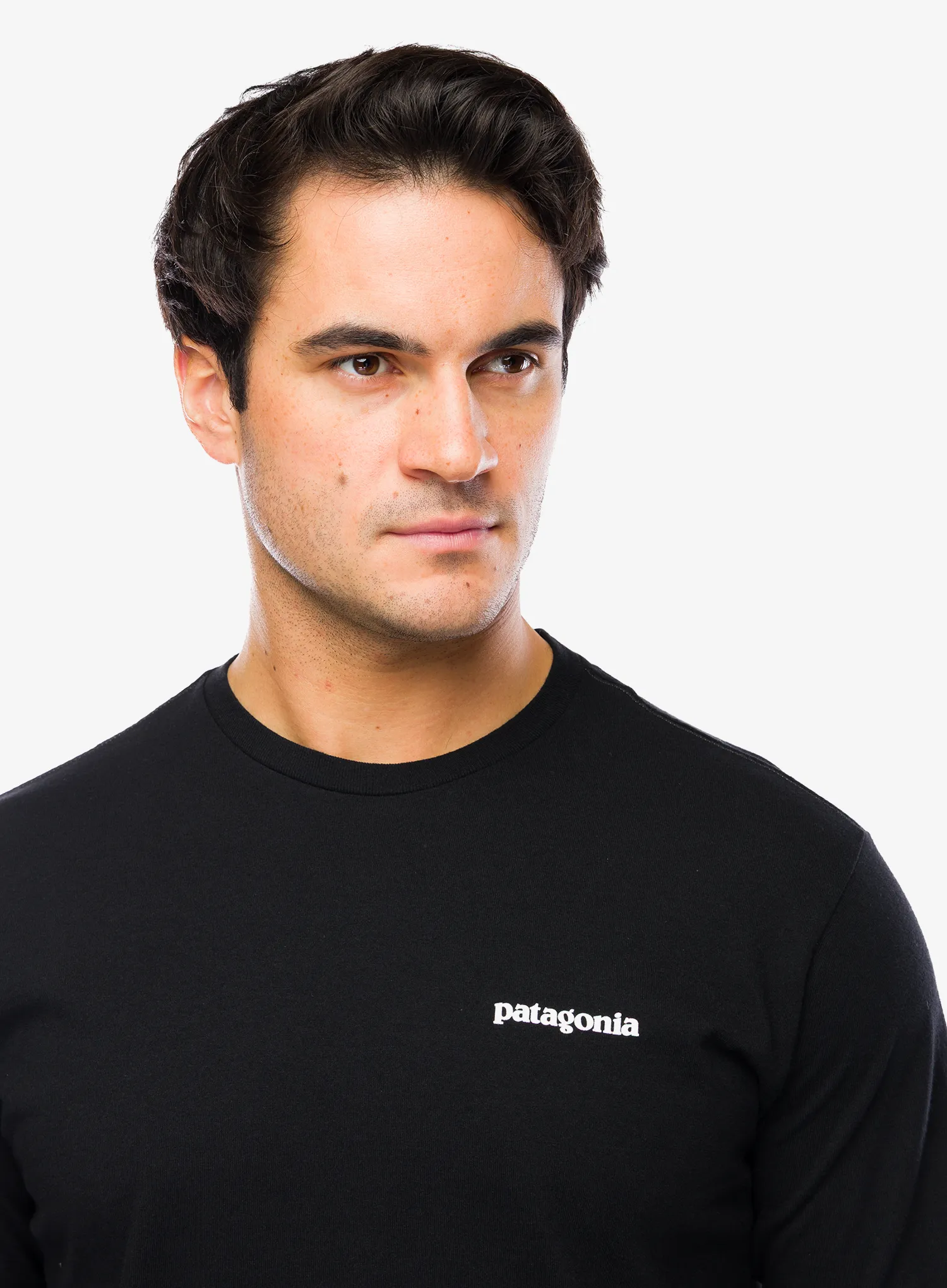 Суичър без качулка Patagonia L/S P-6 Logo Responsibili-Tee - black