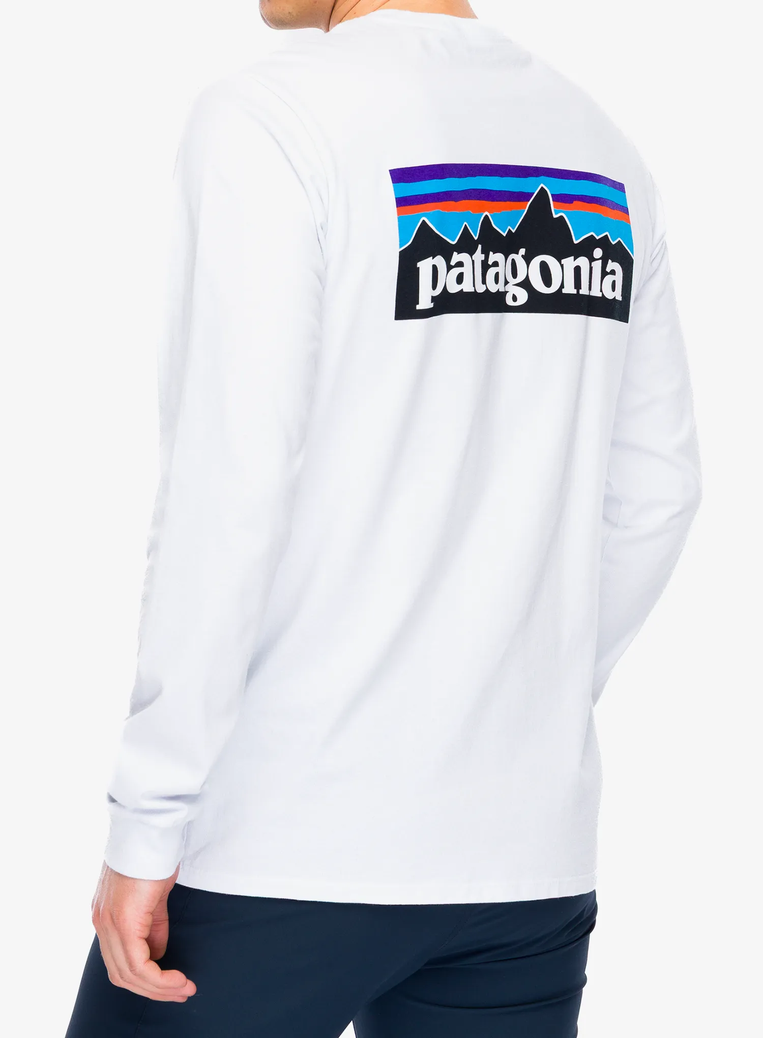 Суичър без качулка Patagonia L/S P-6 Logo Responsibili-Tee - white