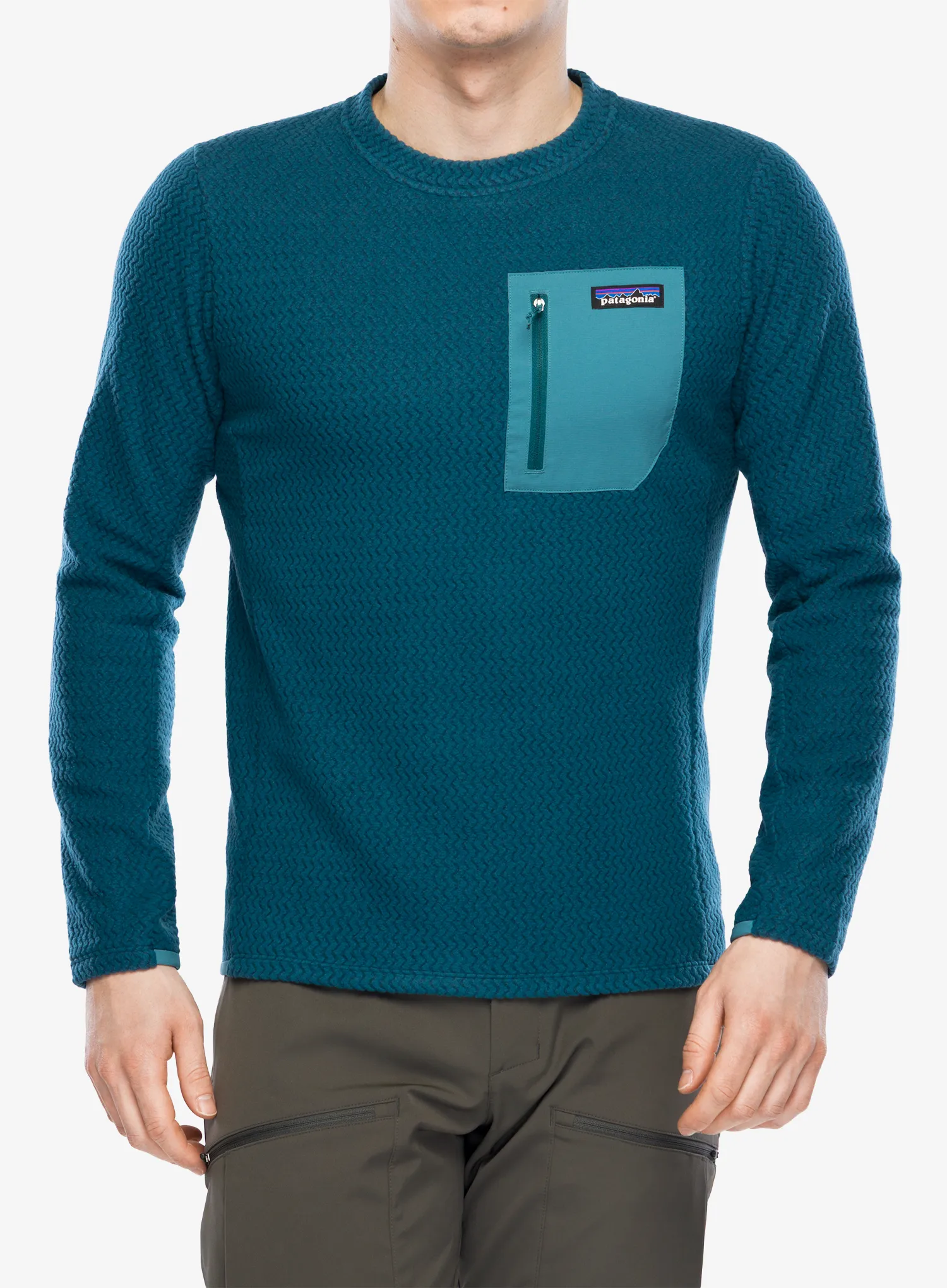 Суичър без качулка Patagonia R1 Air Crew - tidal teal